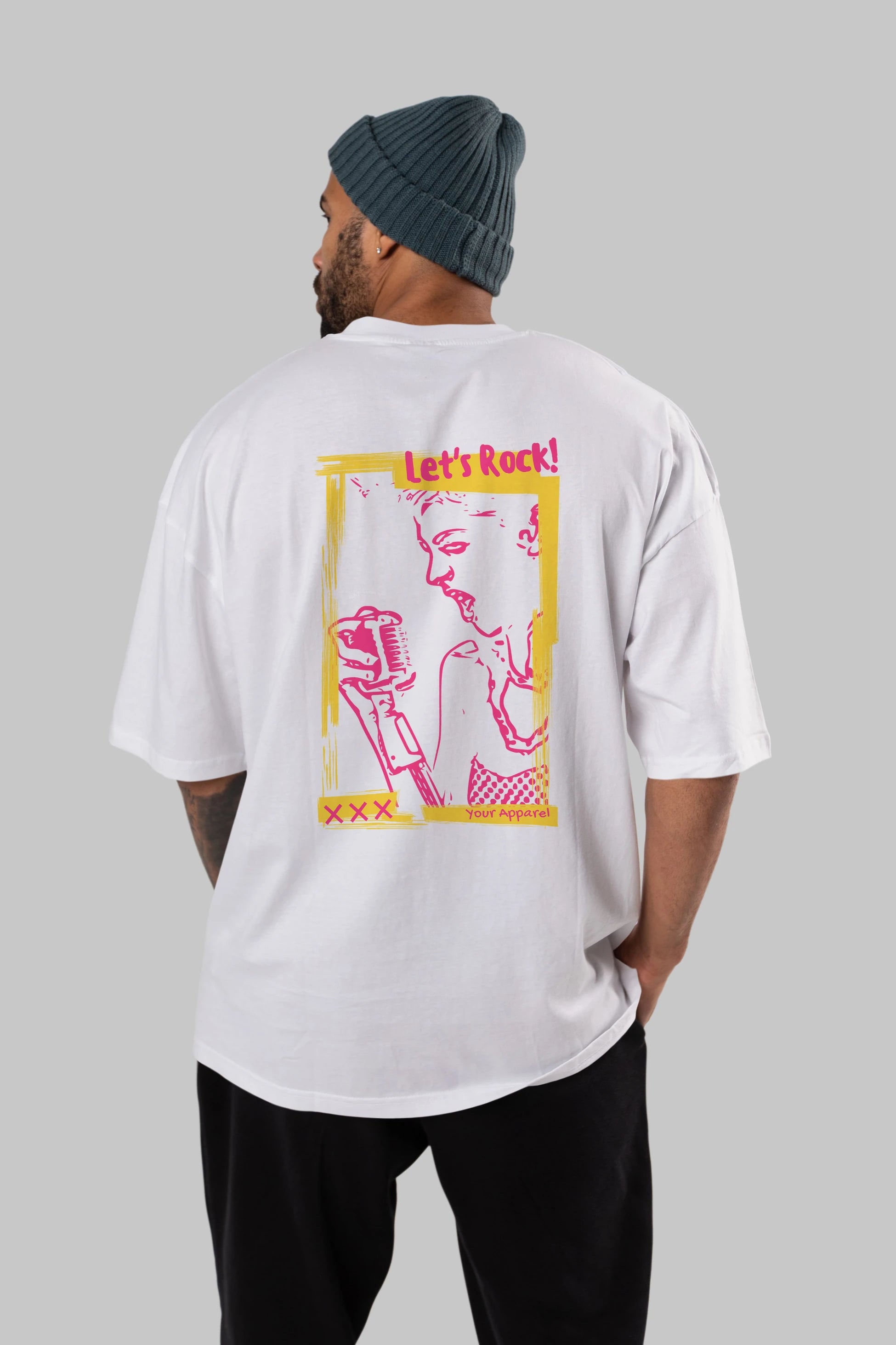 Let's Rock Yazılı Arka Baskılı Oversize t-shirt Erkek Kadın Unisex