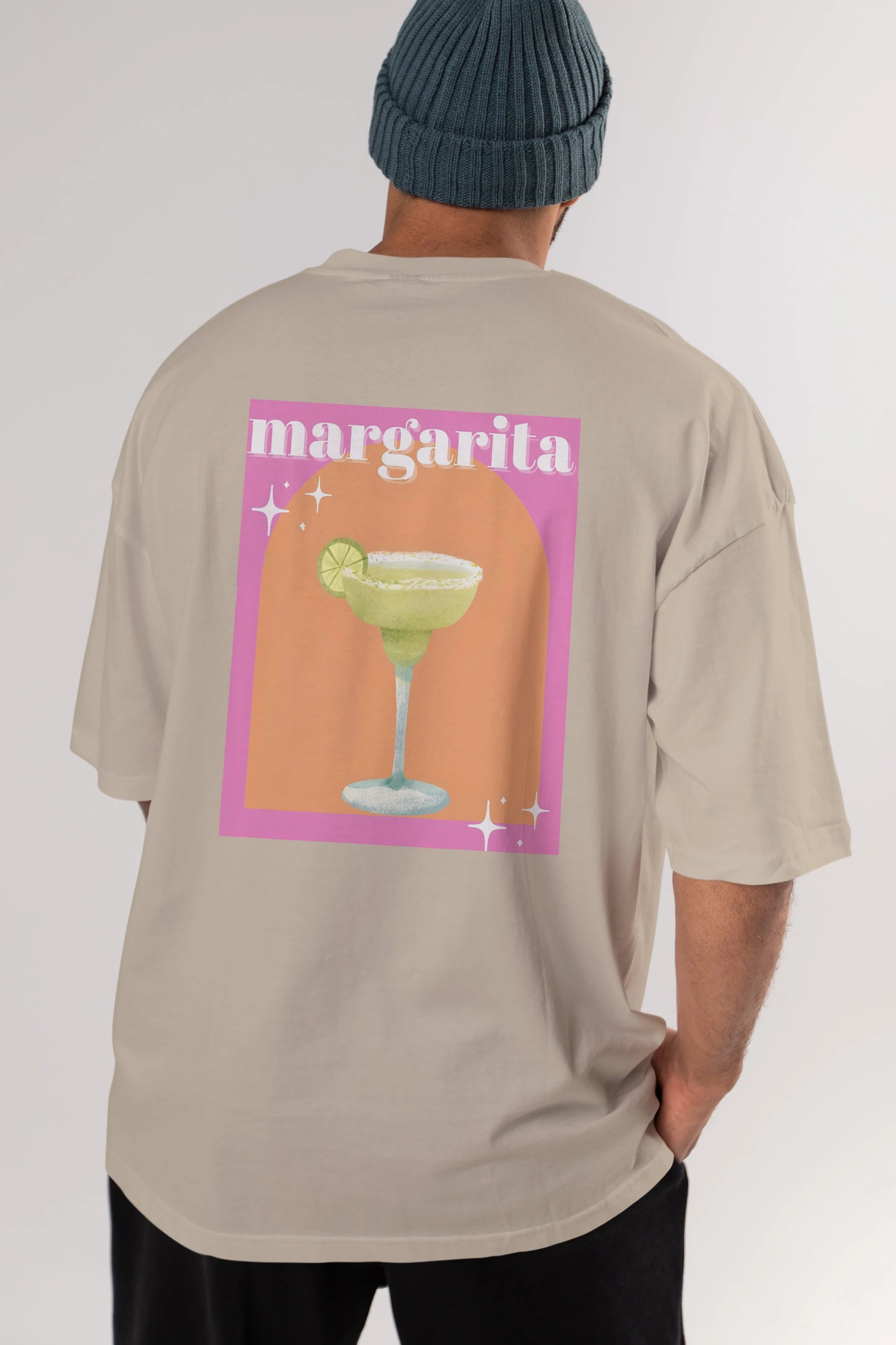 Margarita 7 Arka Baskılı Oversize t-shirt Erkek Kadın Unisex %100 Pamuk Bisiklet Yaka tişort