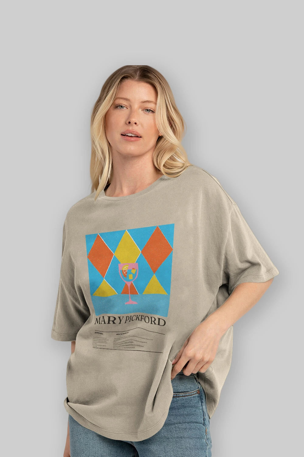 Mary Pickford Kokteyl Ön Baskılı Oversize t-shirt Erkek Kadın %100 Pamuk Bisiklet Yaka tişort