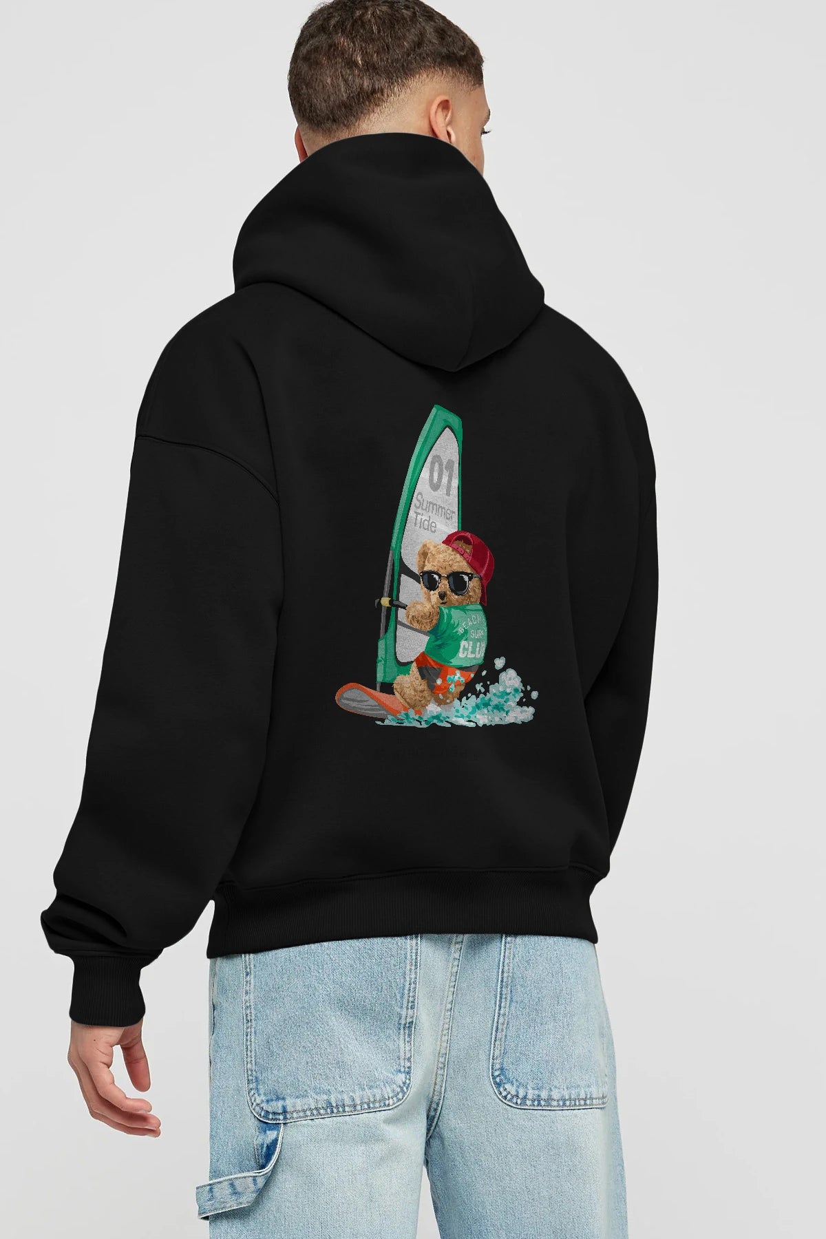 Teddy Bear Summer Tide Arka Baskılı Hoodie Oversize Kapüşonlu Sweatshirt Erkek Kadın Unisex