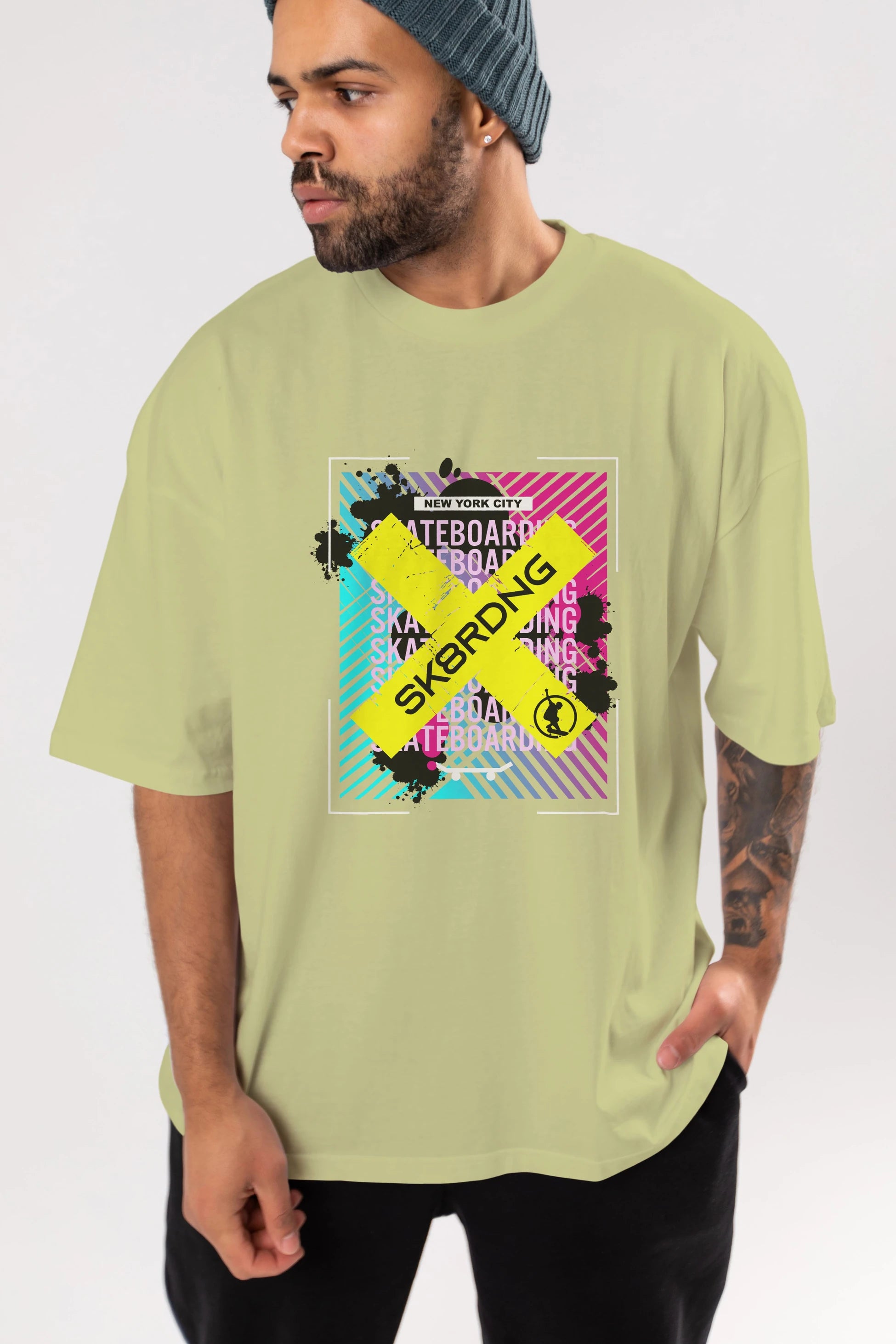 Skatebording Ön Baskılı Oversize t-shirt Erkek Kadın Unisex