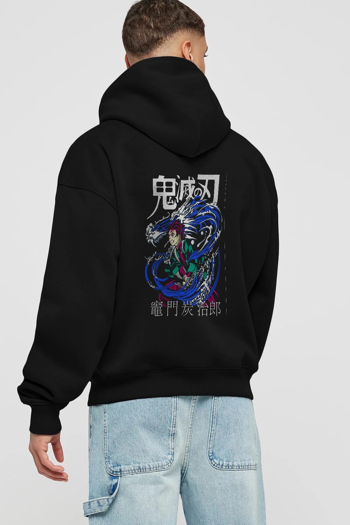 TANJIRO KAMADO 2 Anime Arka Baskılı Hoodie Oversize Kapüşonlu Sweatshirt Erkek Kadın Unisex