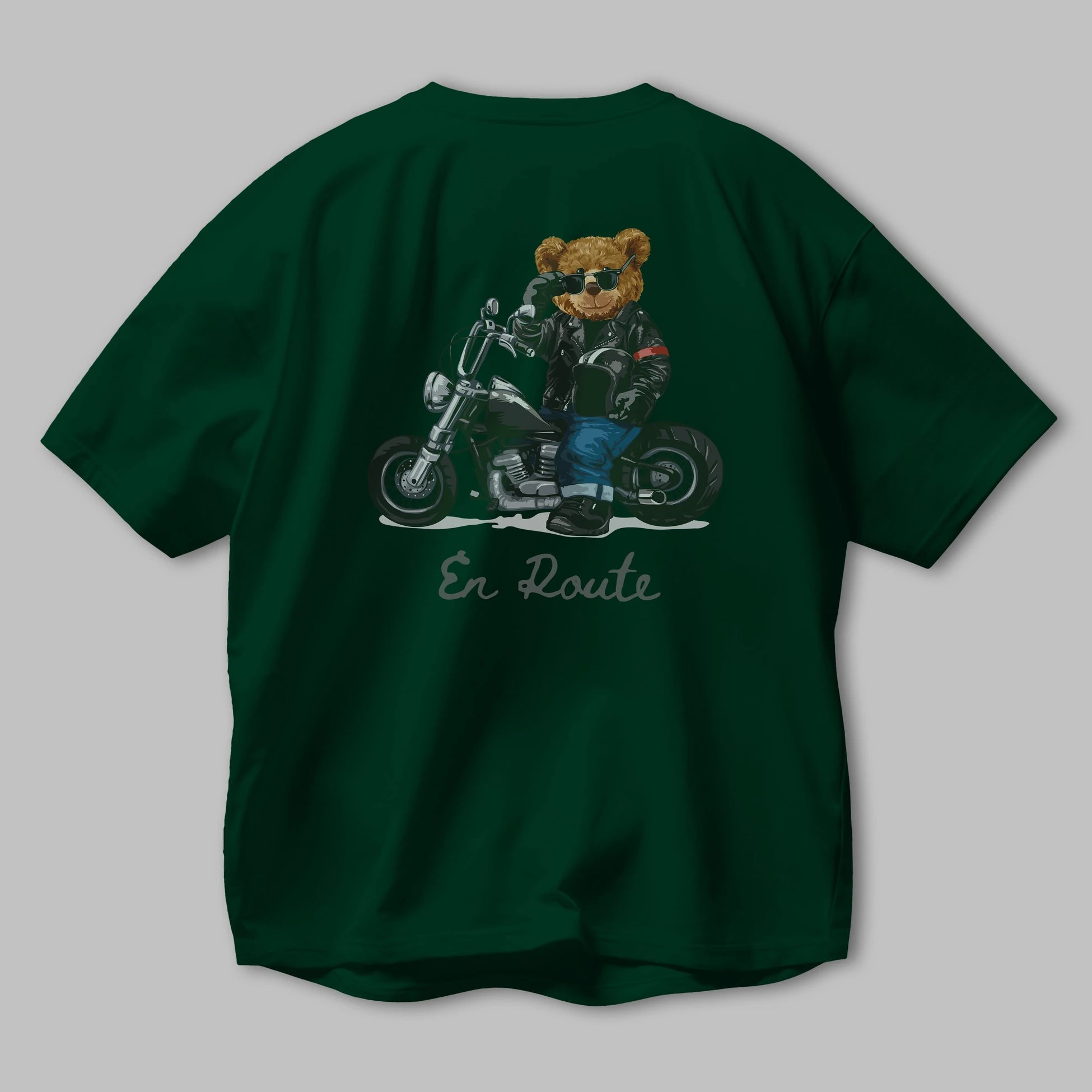 Teddy Bear En Route Arka Baskılı Oversize t-shirt Erkek Kadın Unisex %100 Pamuk