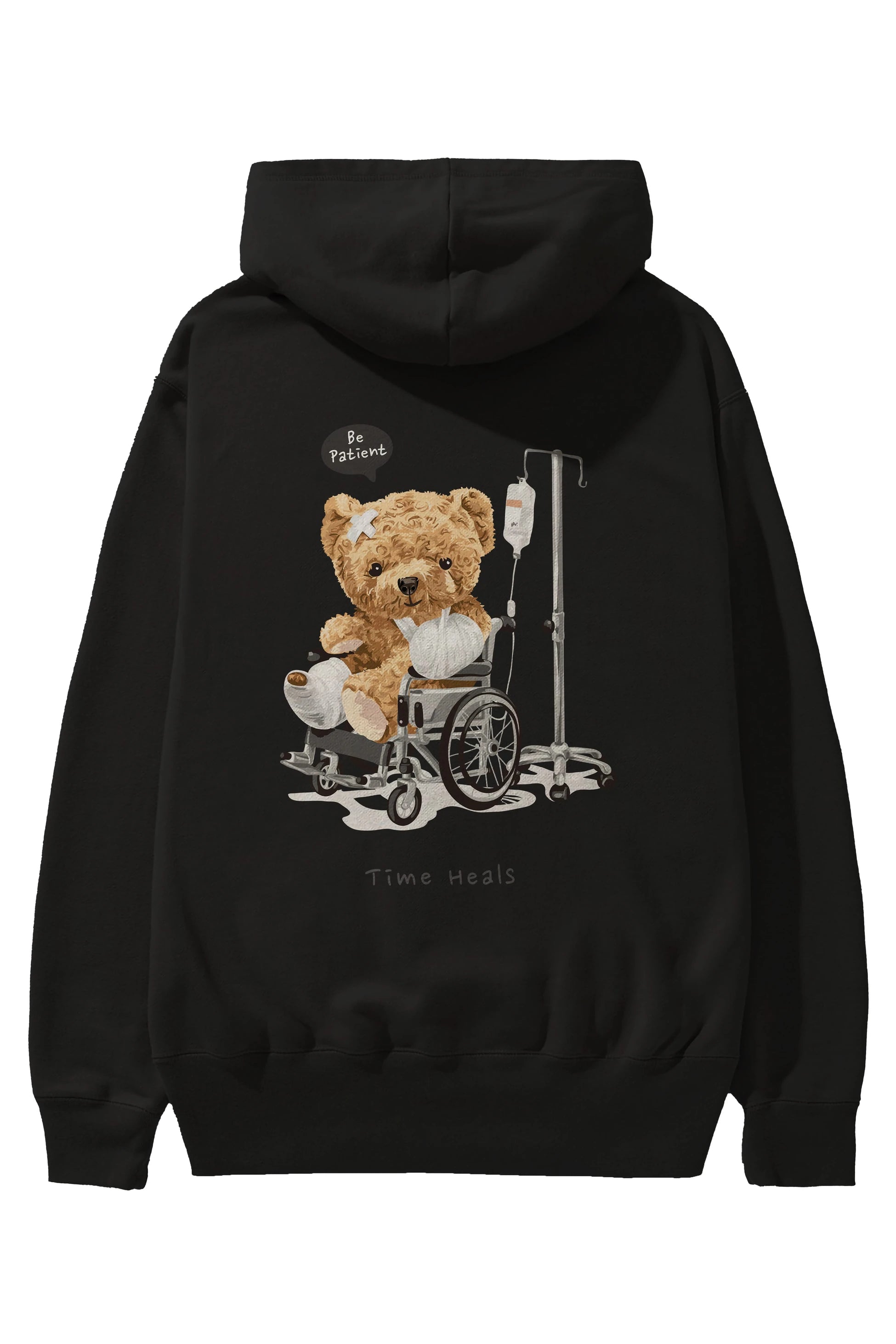 Teddy Bear Time Heals Arka Baskılı Hoodie Oversize Kapüşonlu Sweatshirt Erkek Kadın Unisex