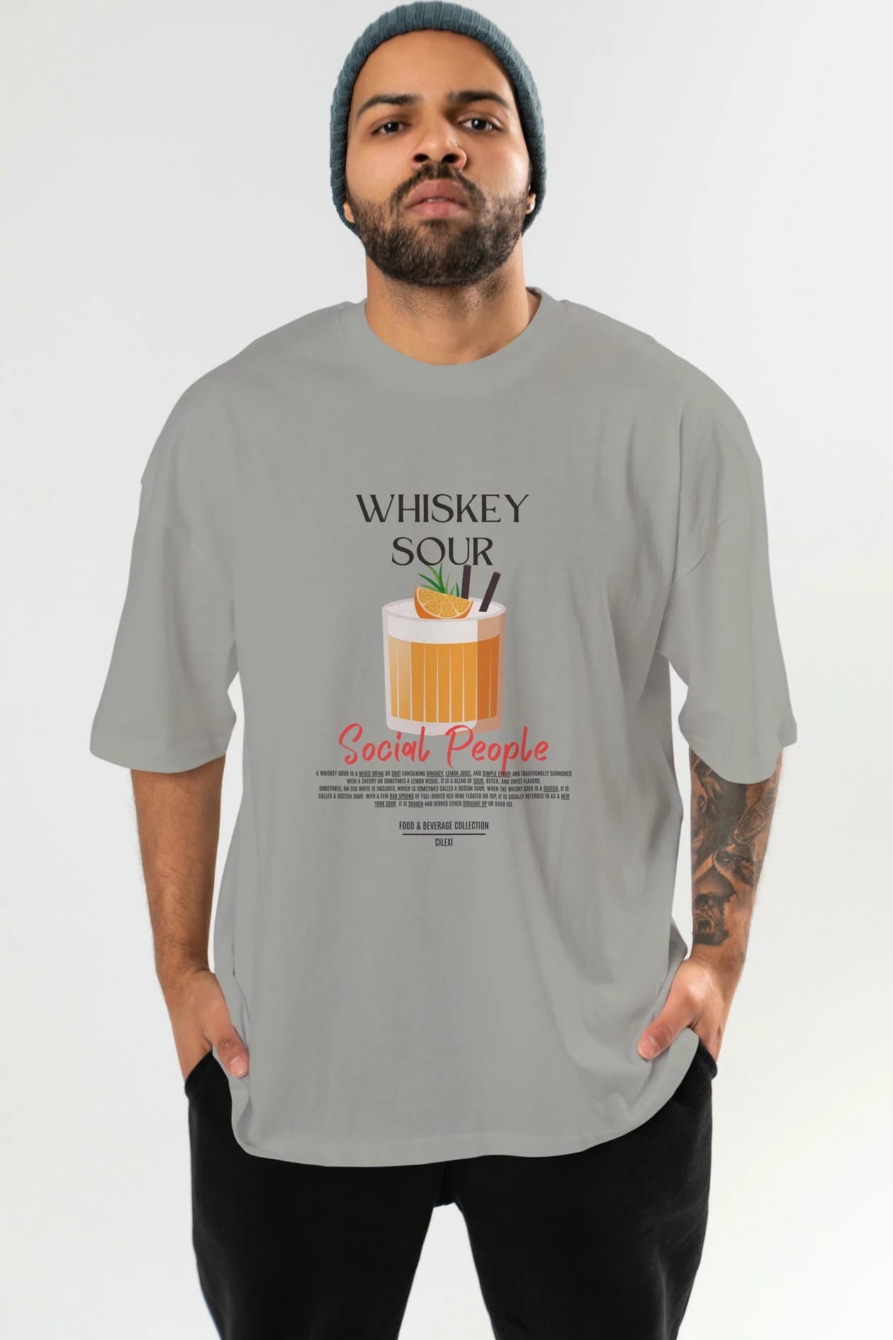 Whıskey Sour Kokteyl Serisi ön Baskılı Oversize t-shirt Erkek Kadın %100 Pamuk Bisiklet Yaka tişort