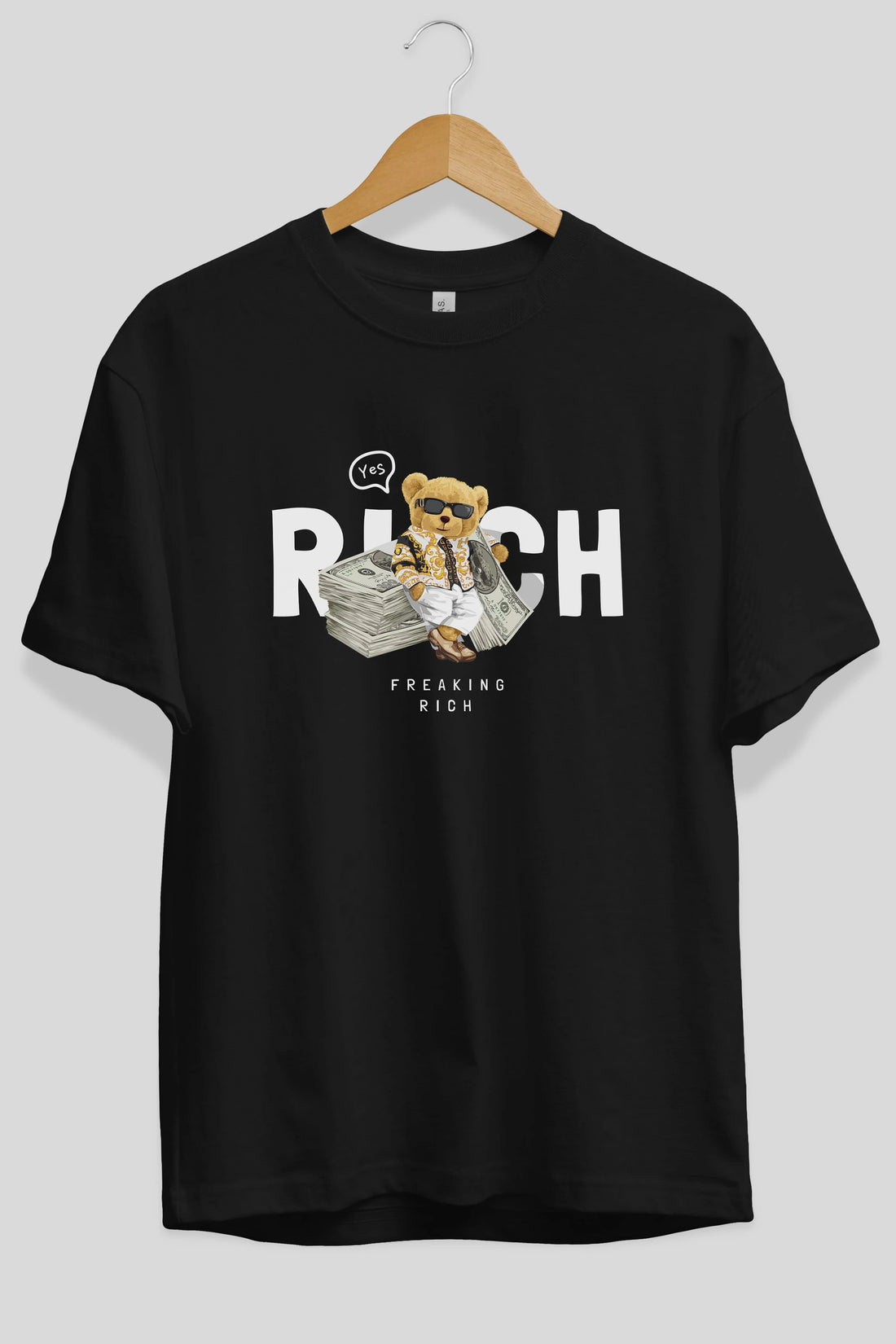 Teddy Bear Freakıng Rich Ön Baskılı Oversize t-shirt Erkek Kadın Unisex %100 Pamuk