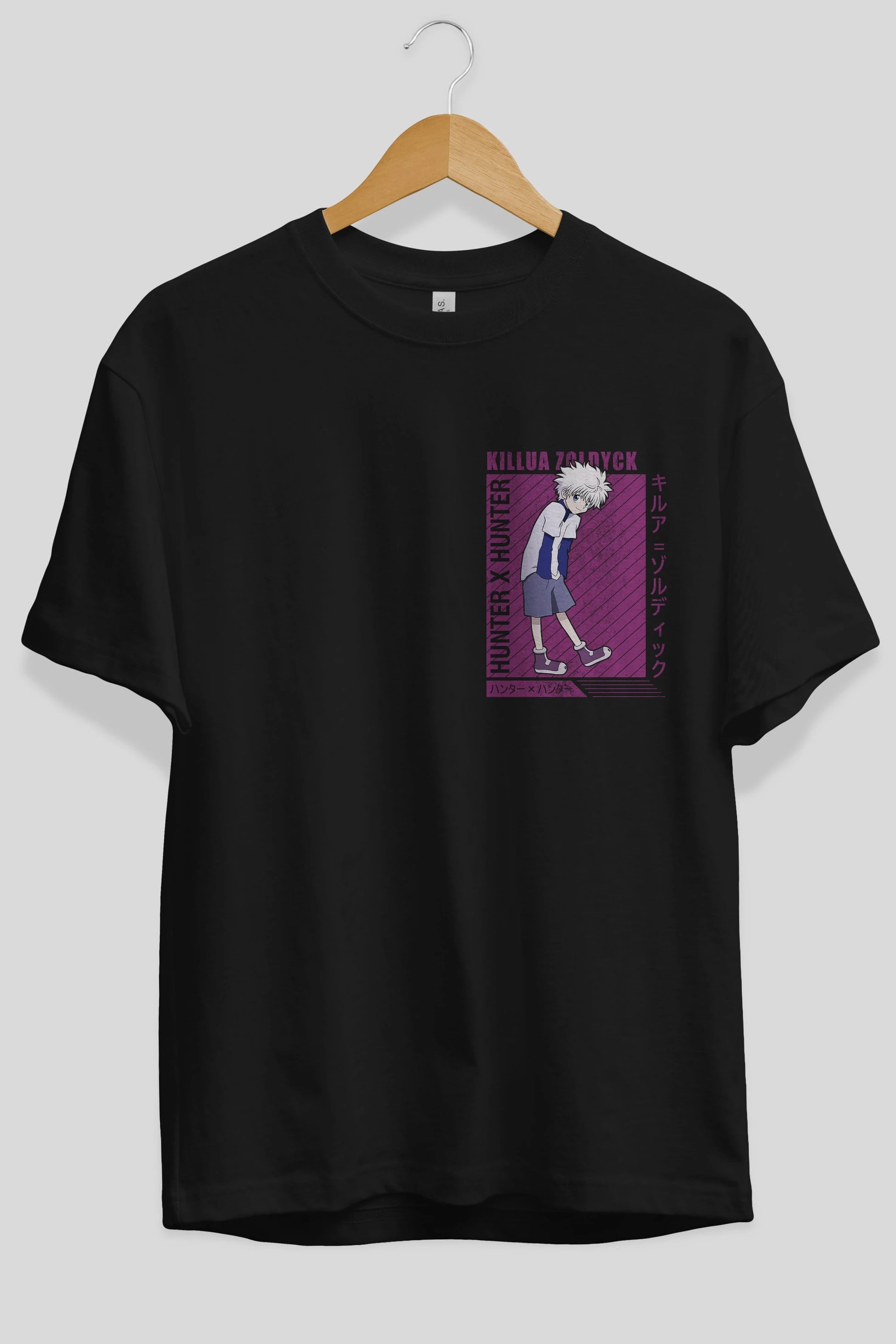 Killua Zoldyck 3 1 Ön Sol Baskılı Oversize t-shirt Erkek Kadın Unisex %100 Pamuk Bisiklet Yaka tişort