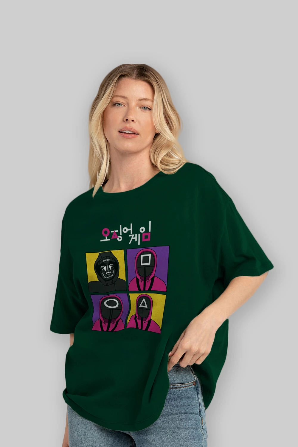 Squid Game (1) Ön Baskılı Oversize t-shirt Erkek Kadın Unisex %100 Pamuk Bisiklet Yaka tişort
