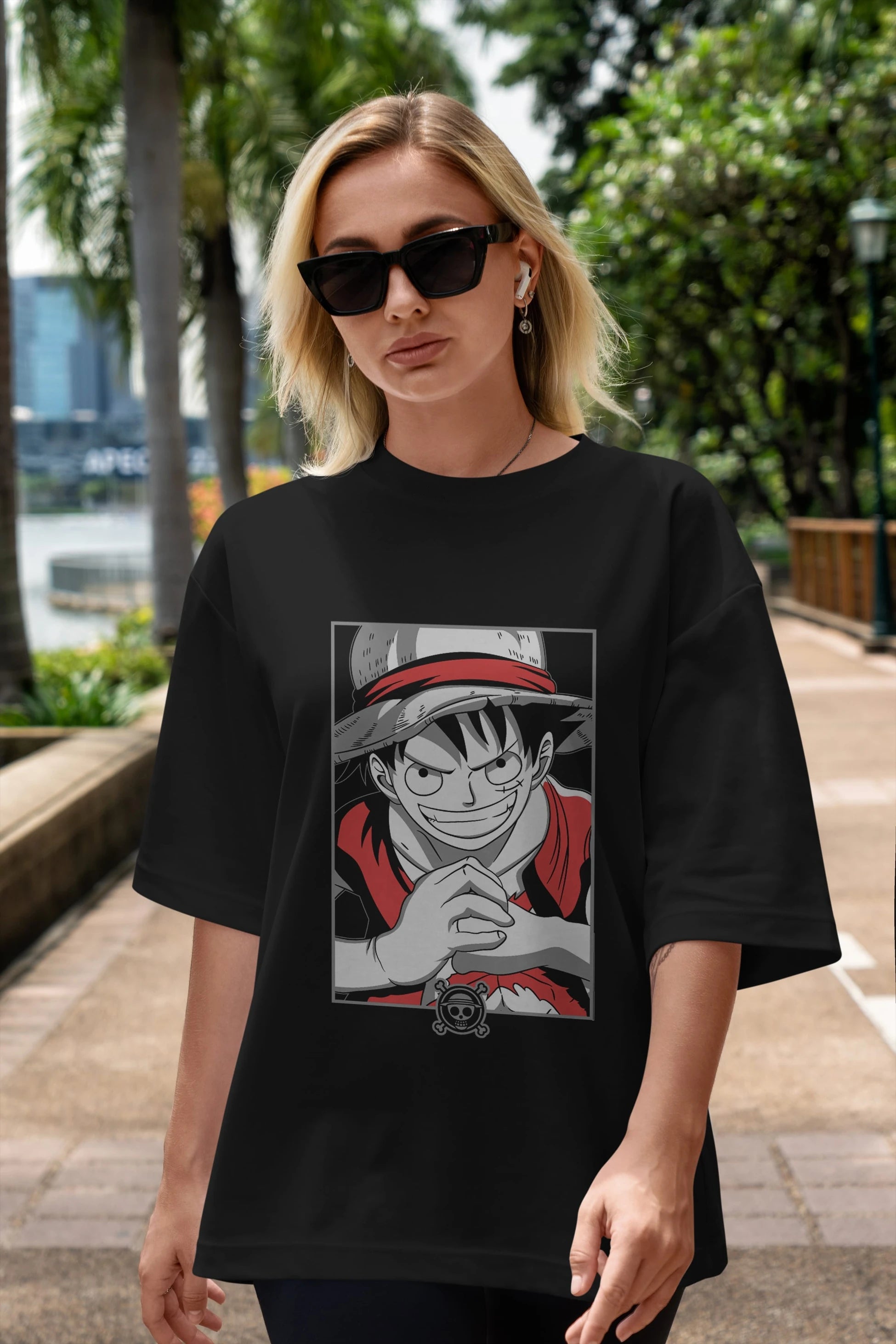 LUFF D. MONKEY OnePiece Anime Ön Baskılı Oversize t-shirt %100 pamuk Erkek Kadın Unisex