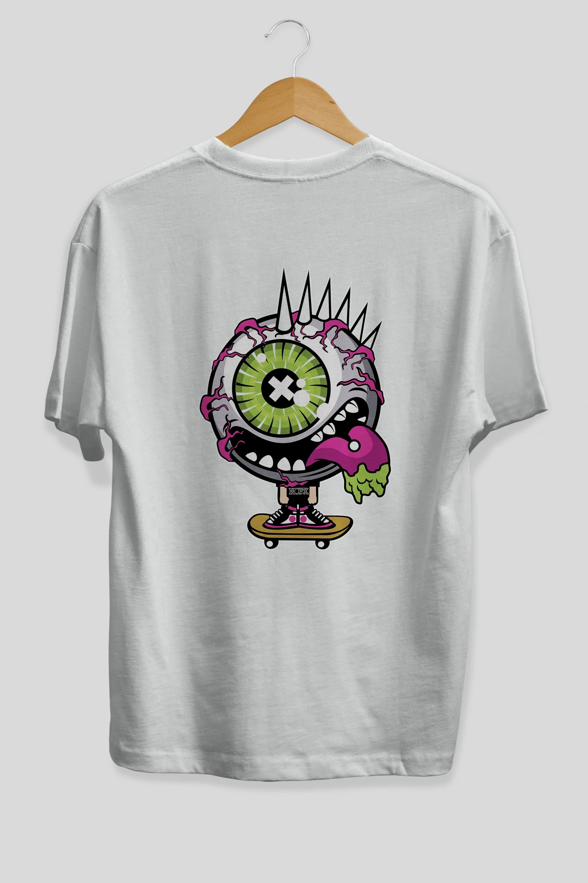 Eye Monster Skater Arka Baskılı Oversize t-shirt Erkek Kadın Unisex %100 Pamuk tişort