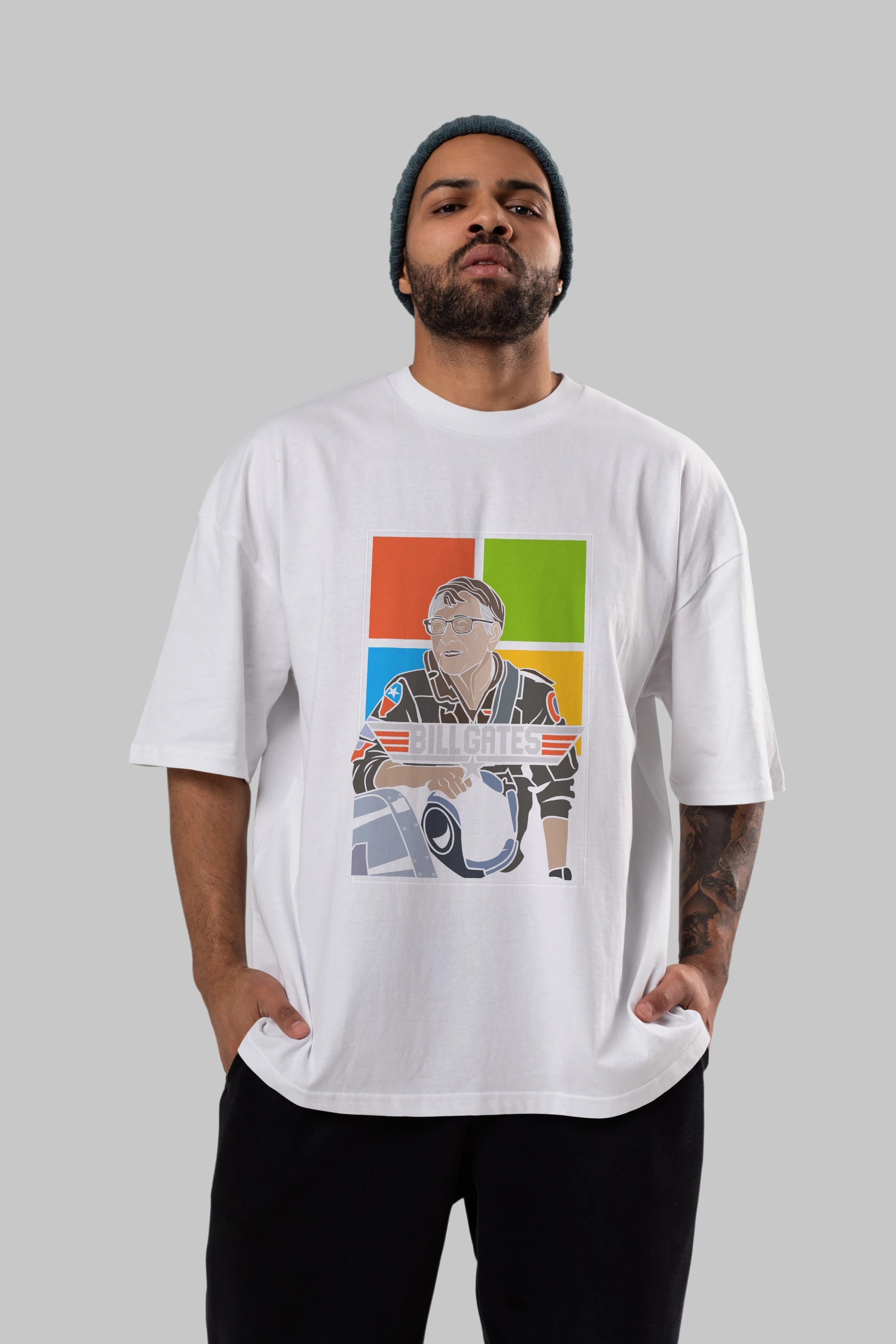 Bill Gates Top Gun Ön Baskılı Oversize t-shirt Erkek Kadın Unisex %100 Pamuk tişort