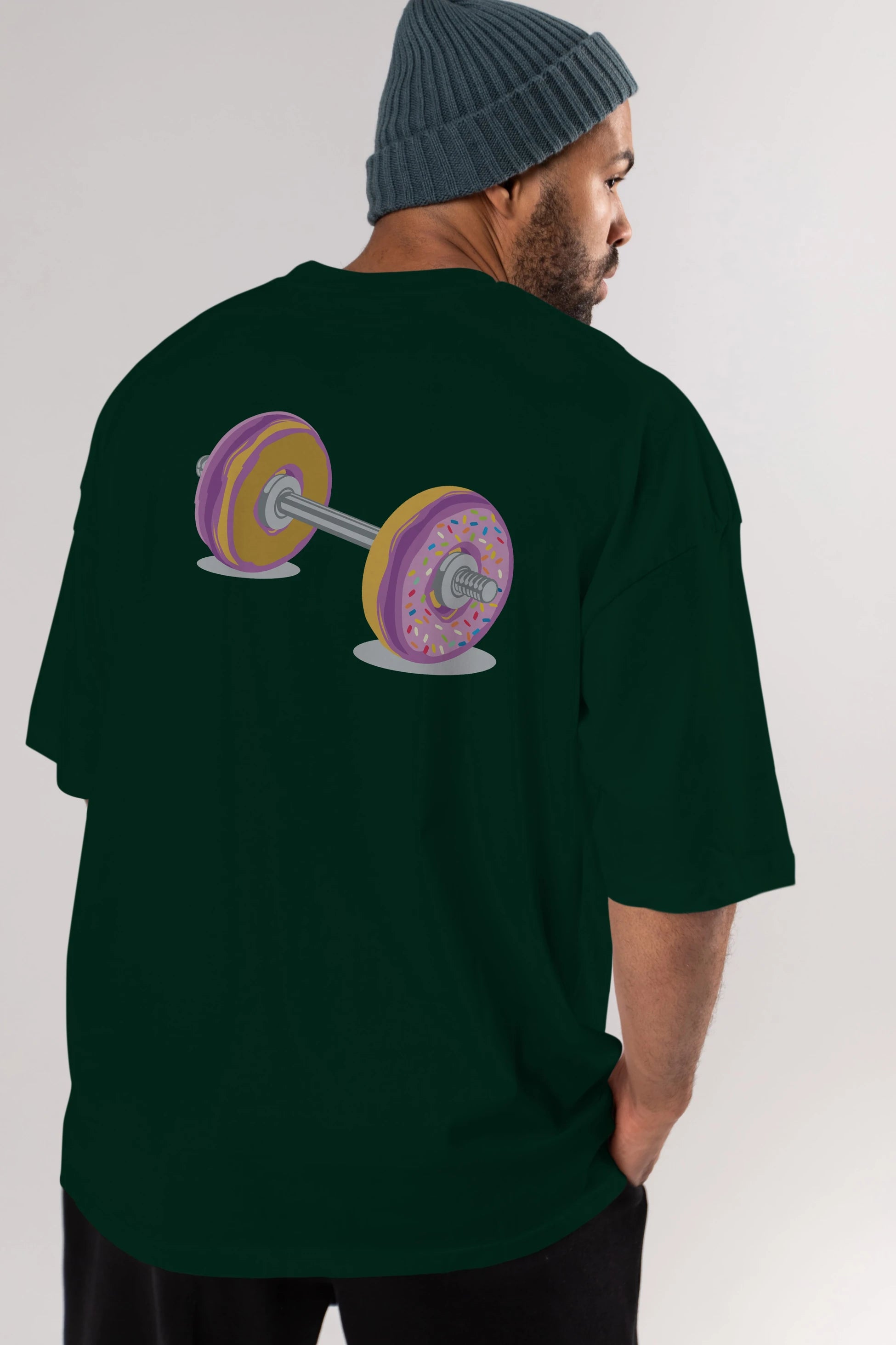 Donut Barbell Arka Baskılı Oversize t-shirt %100 pamuk Erkek Kadın Unisex