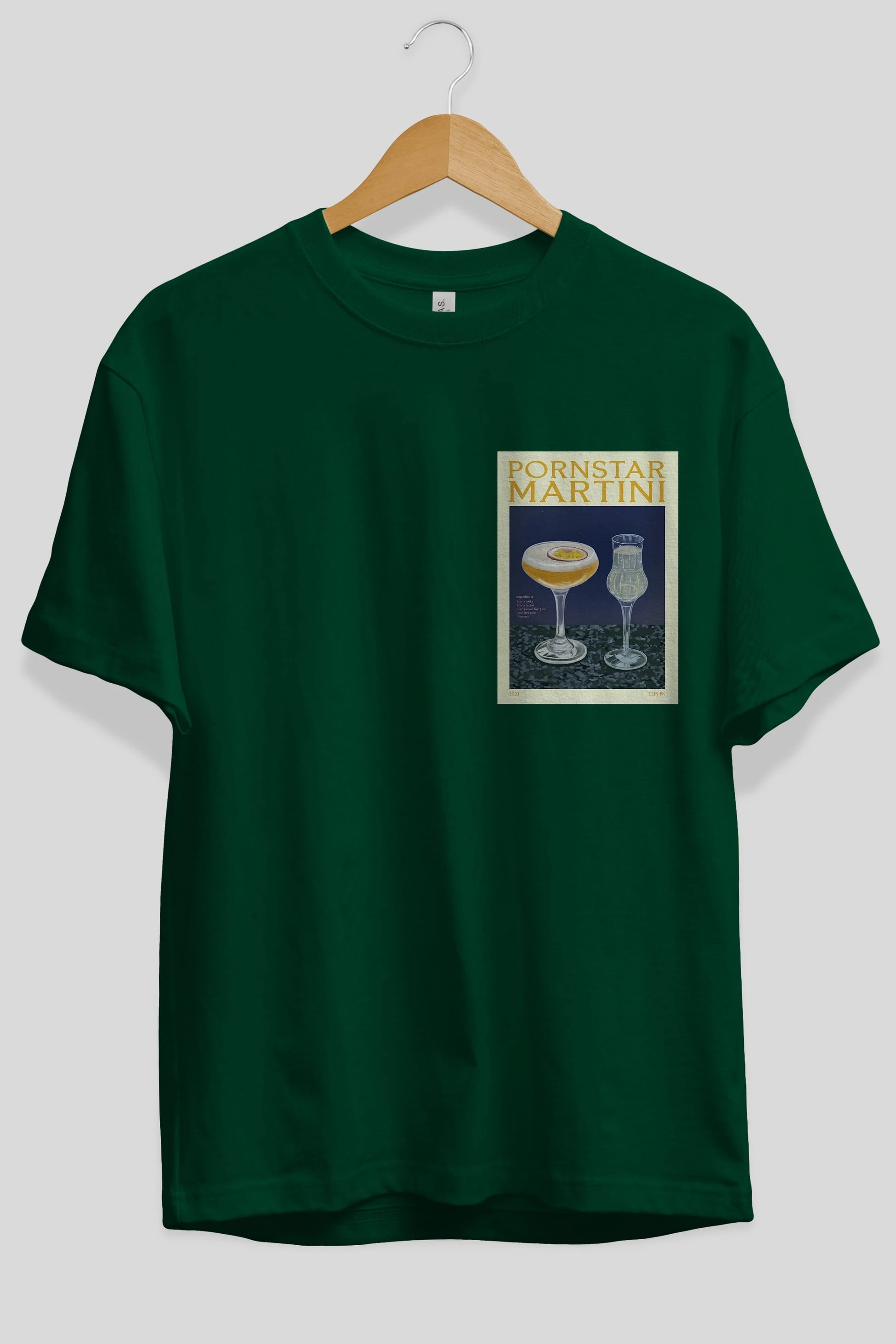 P.rnstar Martini Ön Sol Baskılı Oversize t-shirt Erkek Kadın Unisex %100 Pamuk Bisiklet Yaka tişort