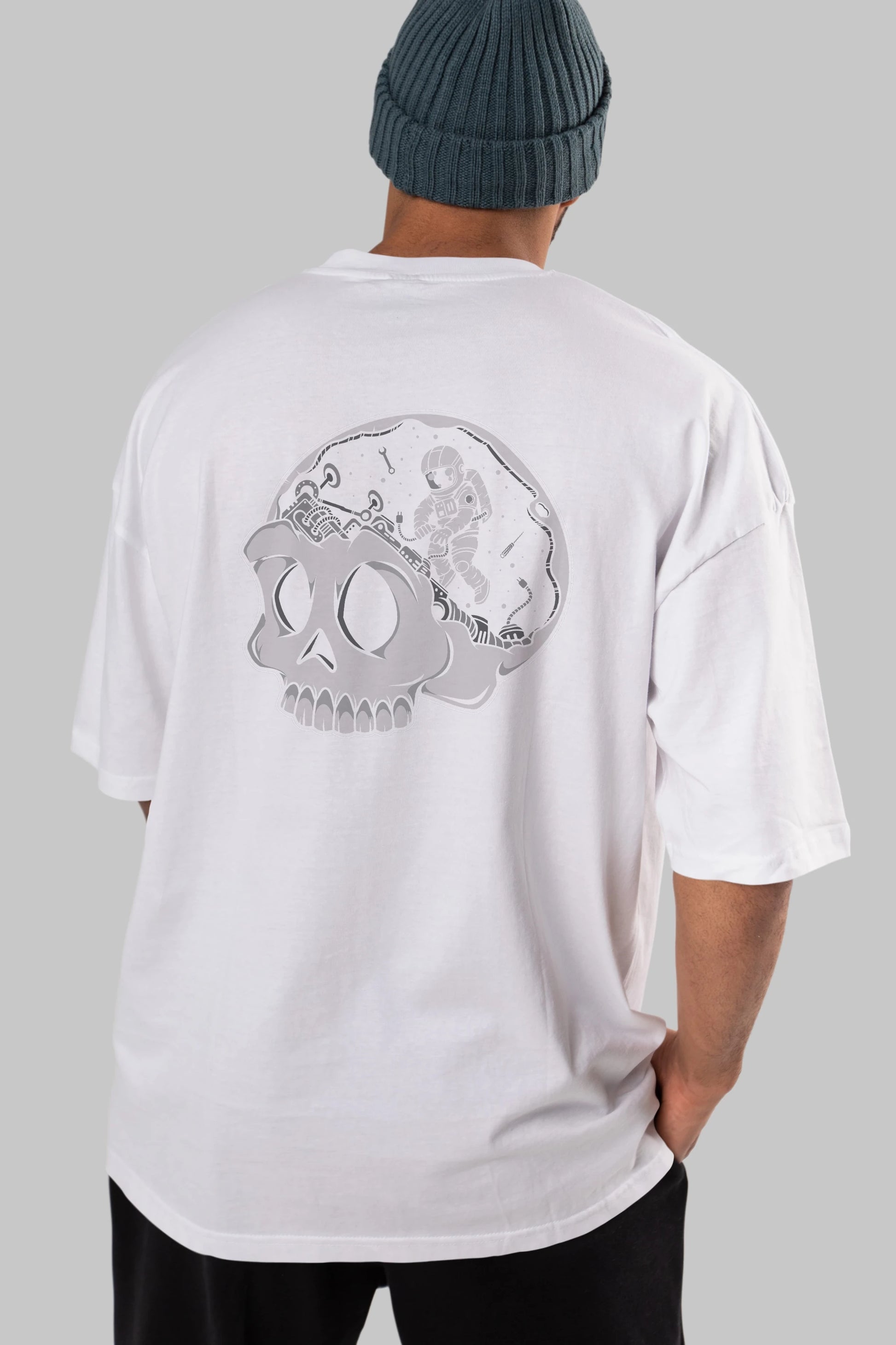 Astronaut Skull Brain Arka Baskılı Oversize t-shirt Erkek Kadın Unisex