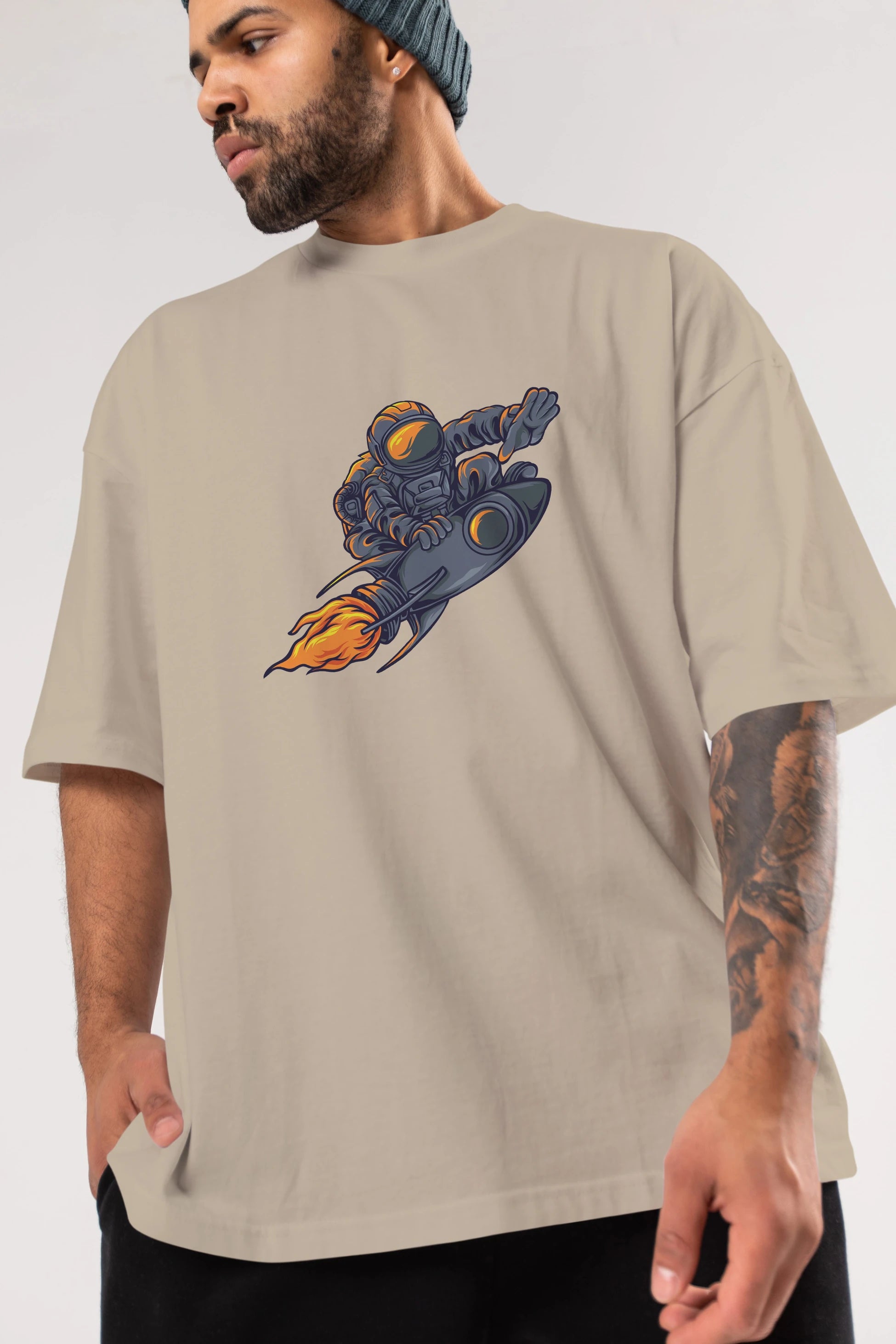 Astrocket Illustration Tshirt Ön Baskılı Oversize t-shirt Erkek Kadın Unisex