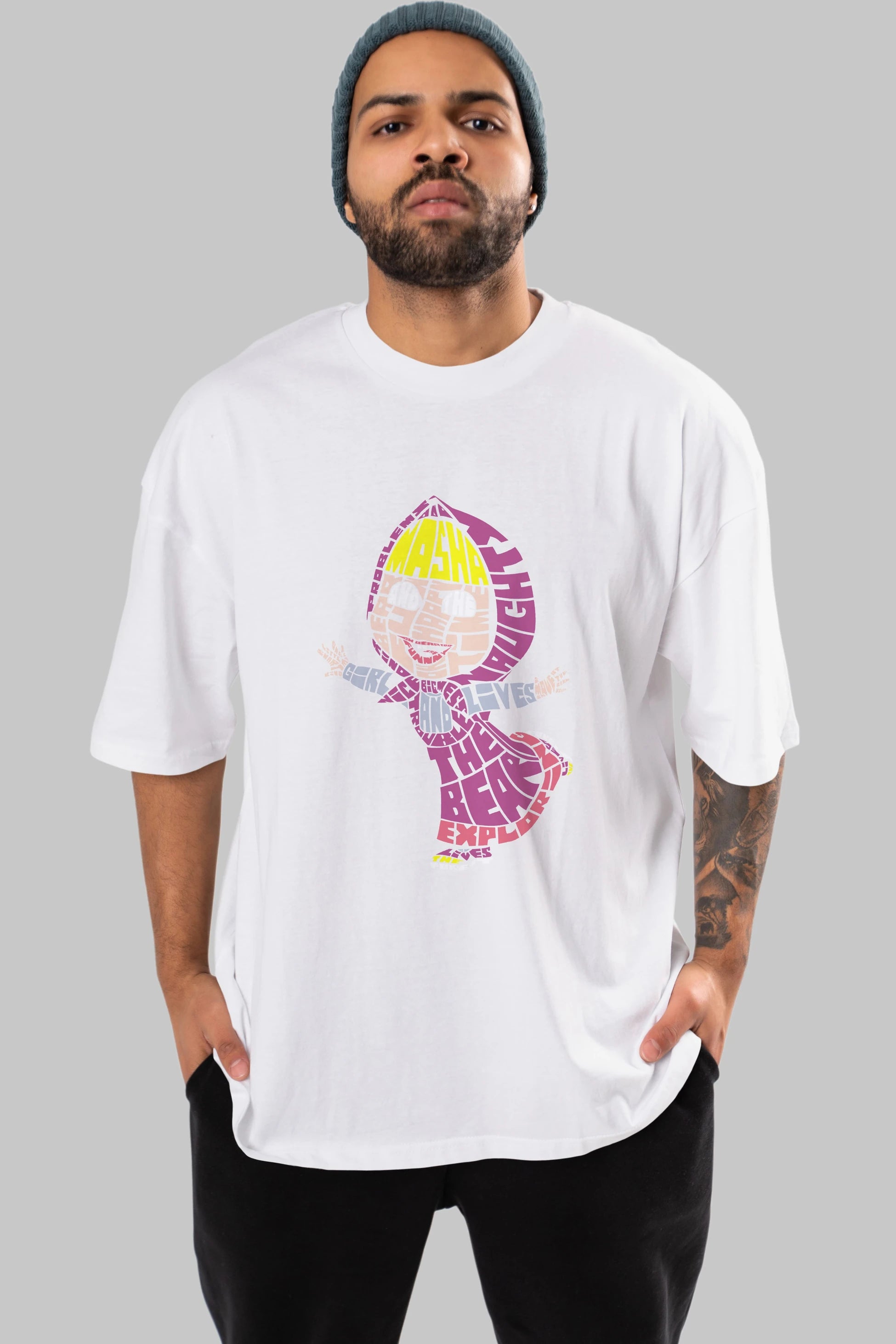 Masha And The Bear Ön Baskılı Oversize t-shirt %100 pamuk Erkek Kadın Unisex
