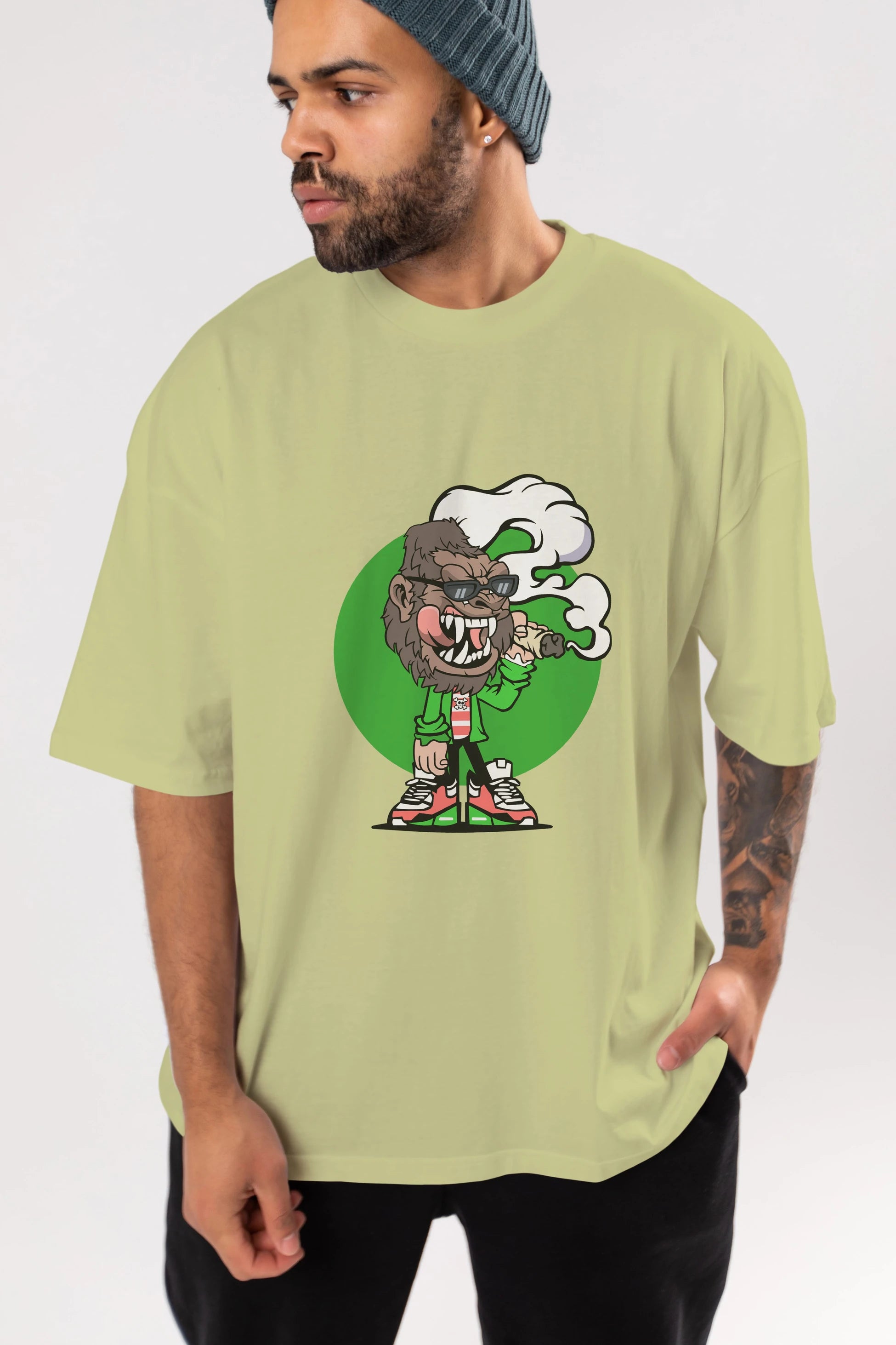 Gorilla Smoker Ön Baskılı Oversize t-shirt Erkek Kadın Unisex %100 Pamuk tişort