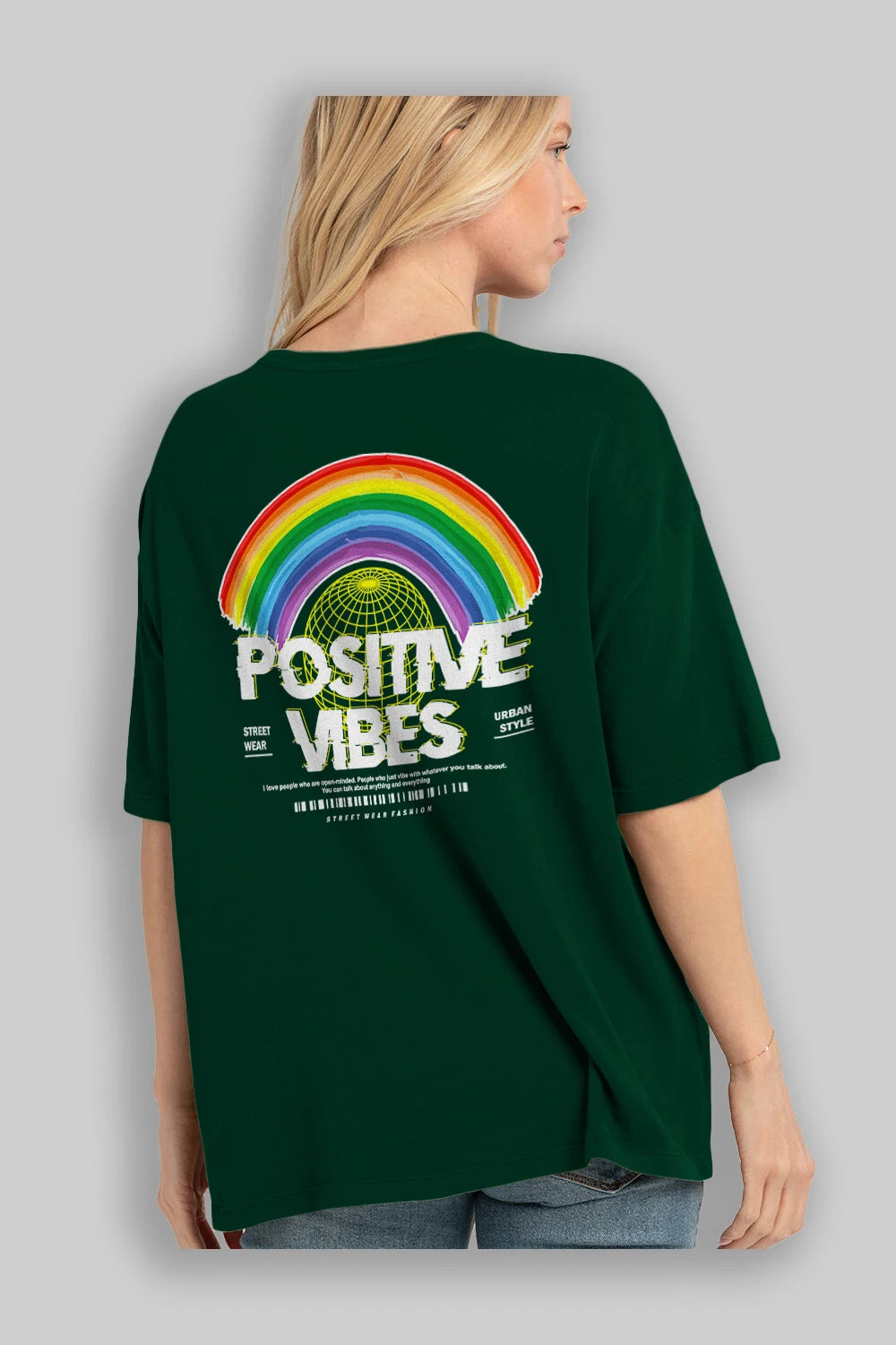 Positive Vibes Arka Baskılı Oversize t-shirt Erkek Kadın Unisex