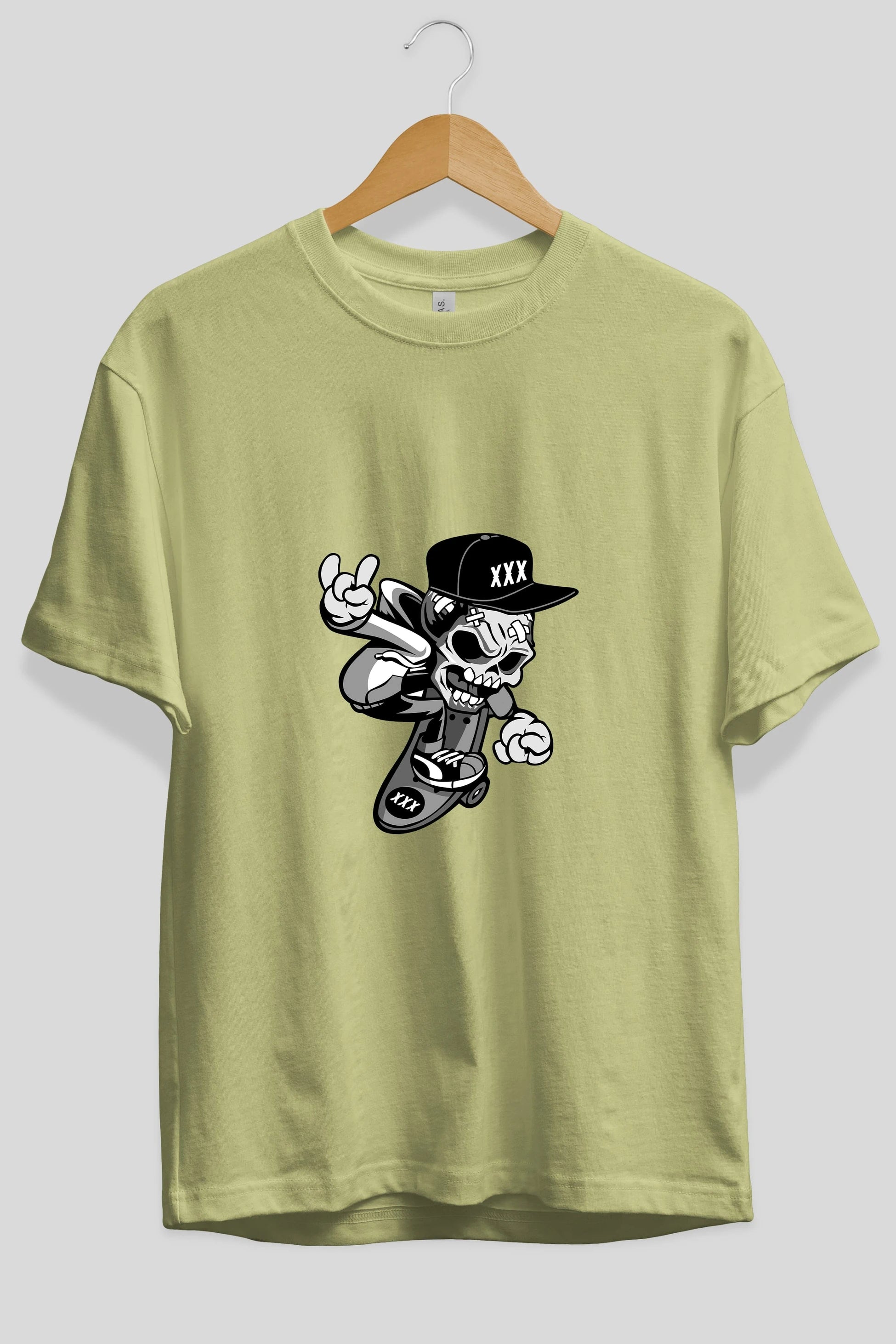 Skull Skateboard Ön Baskılı Oversize t-shirt Erkek Kadın Unisex %100 Pamuk tişort