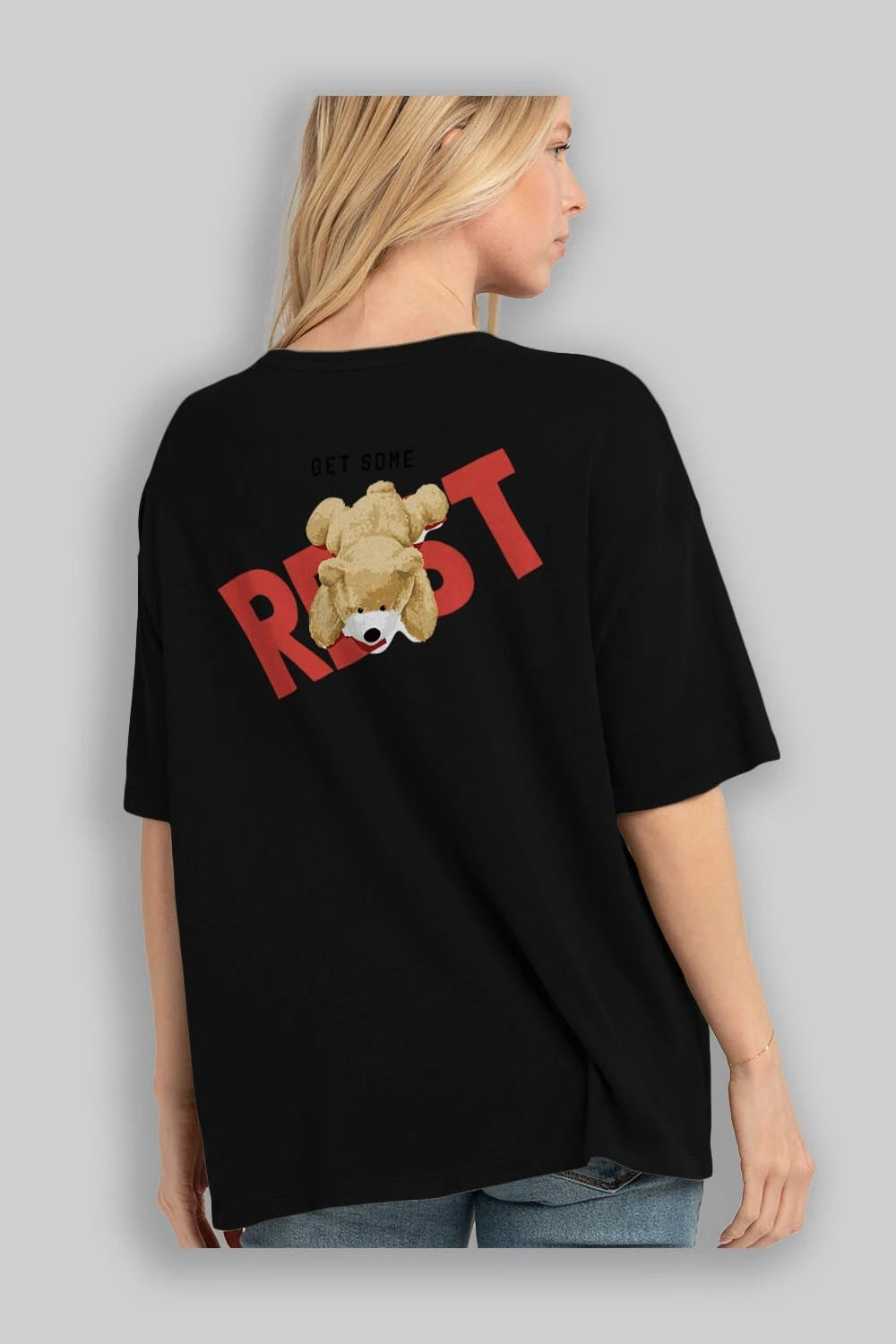 Teddy Bear Rest Arka Baskılı Oversize t-shirt Erkek Kadın Unisex %100 Pamuk