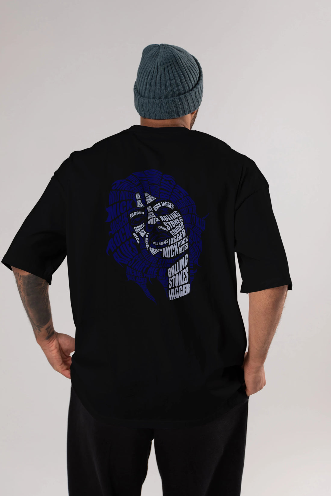 Mick Jagger Calligram Arka Baskılı Oversize t-shirt %100 pamuk Erkek Kadın Unisex