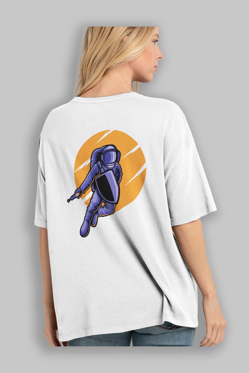 Astro Wars Sticker Arka Baskılı Oversize t-shirt Erkek Kadın Unisex