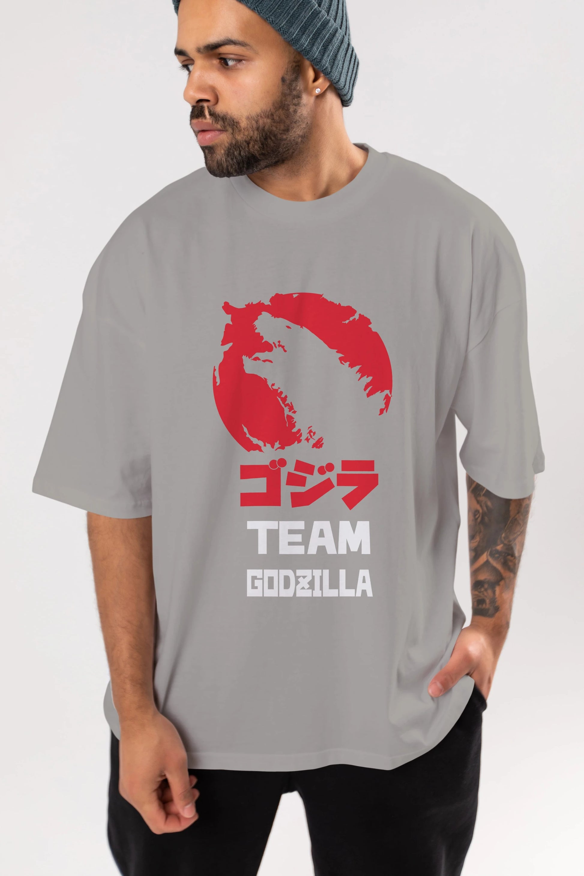 Team Godzilla Ön Baskılı Oversize t-shirt Erkek Kadın Unisex %100 Pamuk Bisiklet Yaka tişort