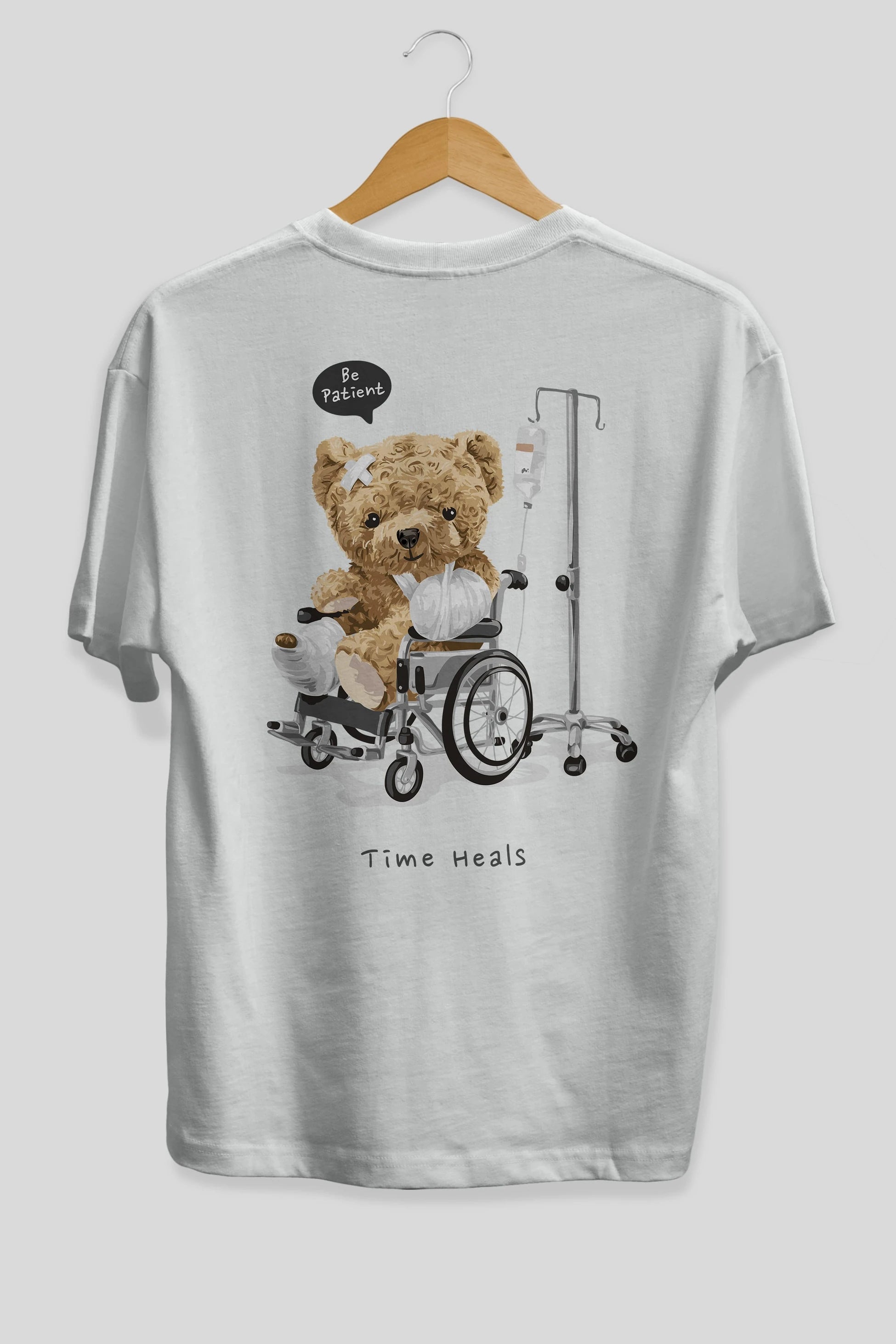 Teddy Bear Time Heals Arka Baskılı Oversize t-shirt Erkek Kadın Unisex %100 Pamuk
