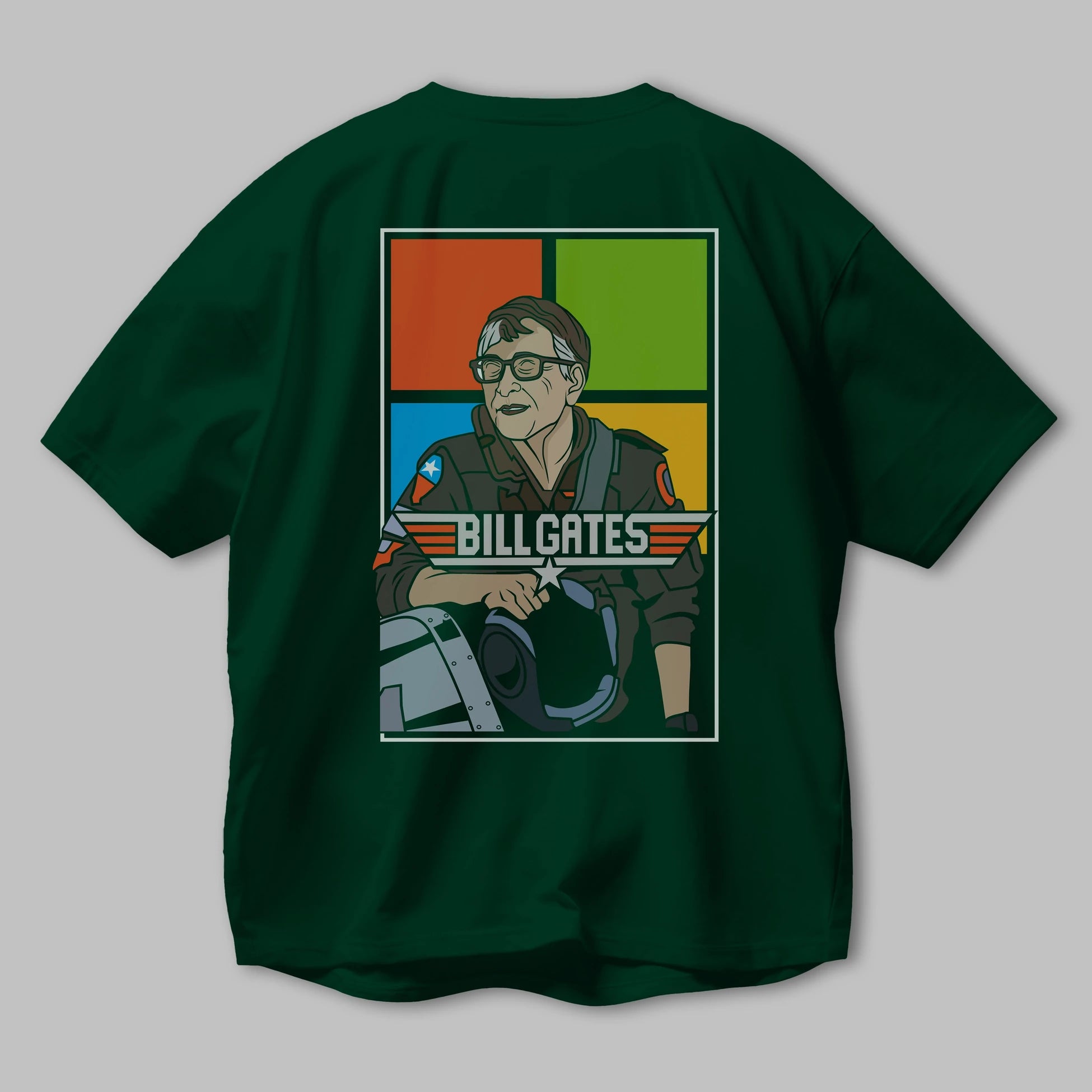 Bill Gates Top Gun Arka Baskılı Oversize t-shirt Erkek Kadın Unisex %100 Pamuk tişort