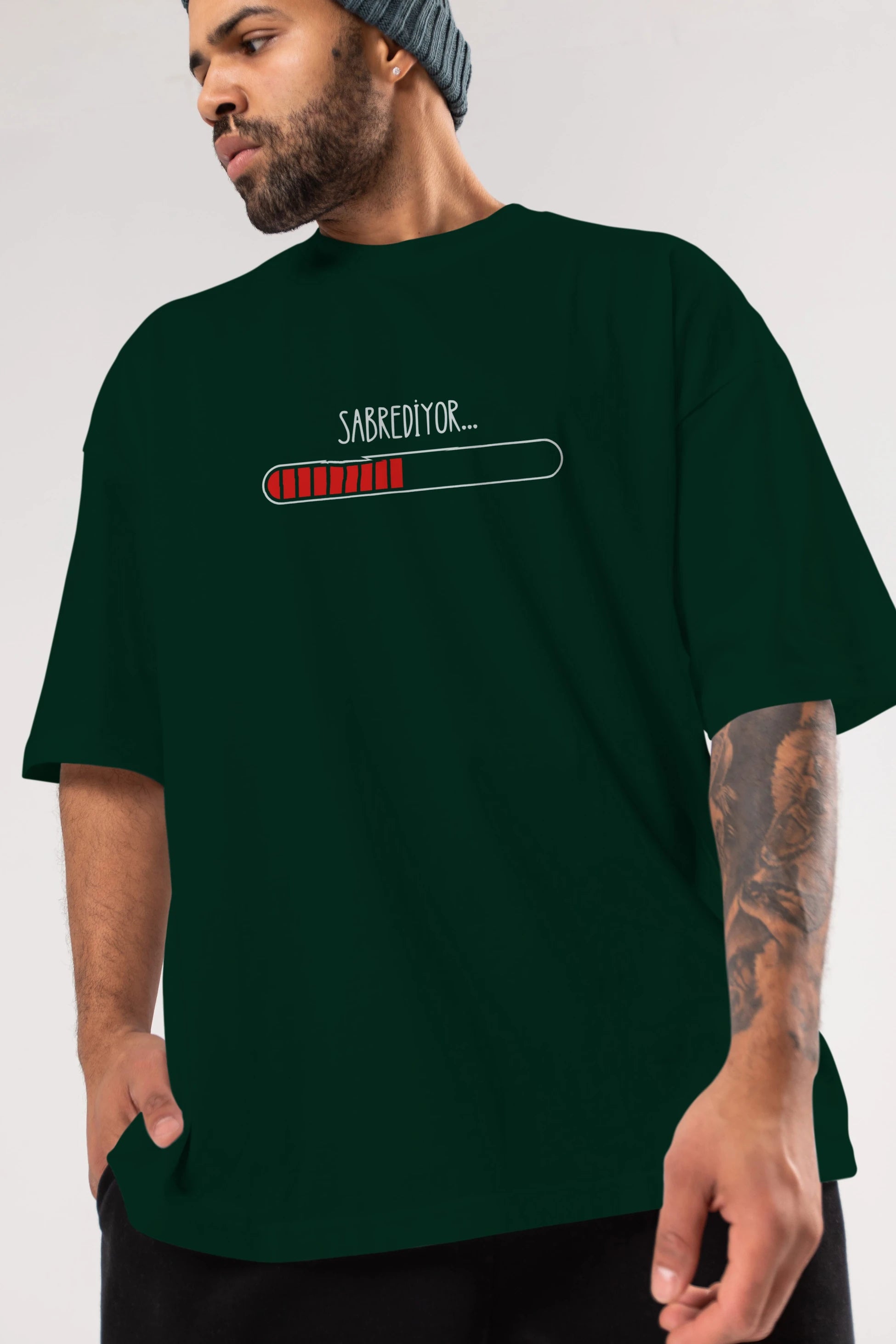 Sabrediyor Yazılı Ön Baskılı Oversize t-shirt Erkek Kadın Unisex
