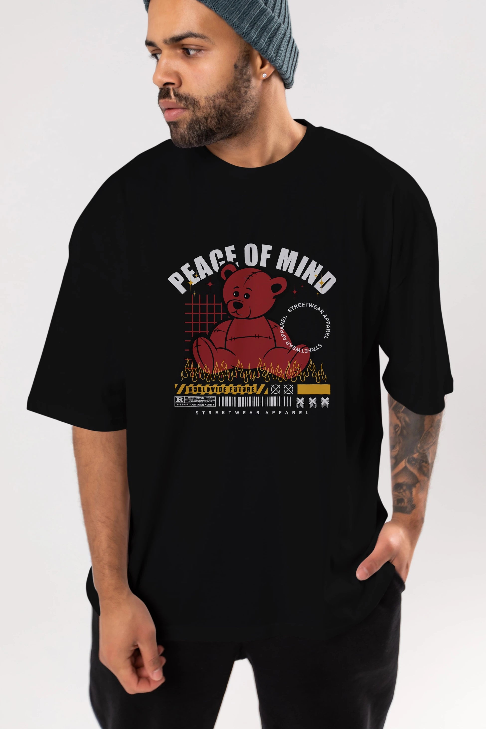 Teddy Bear Peace of Mind Ön Baskılı Oversize t-shirt Erkek Kadın Unisex