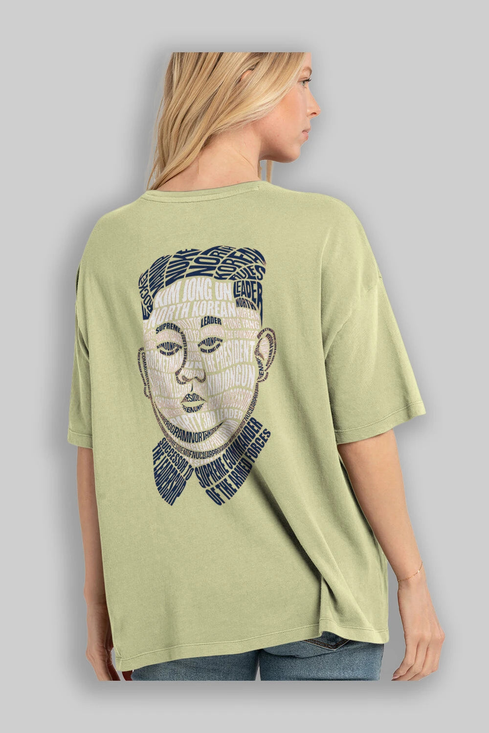 Kim Jong Un Calligram Arka Baskılı Oversize t-shirt %100 pamuk Erkek Kadın Unisex