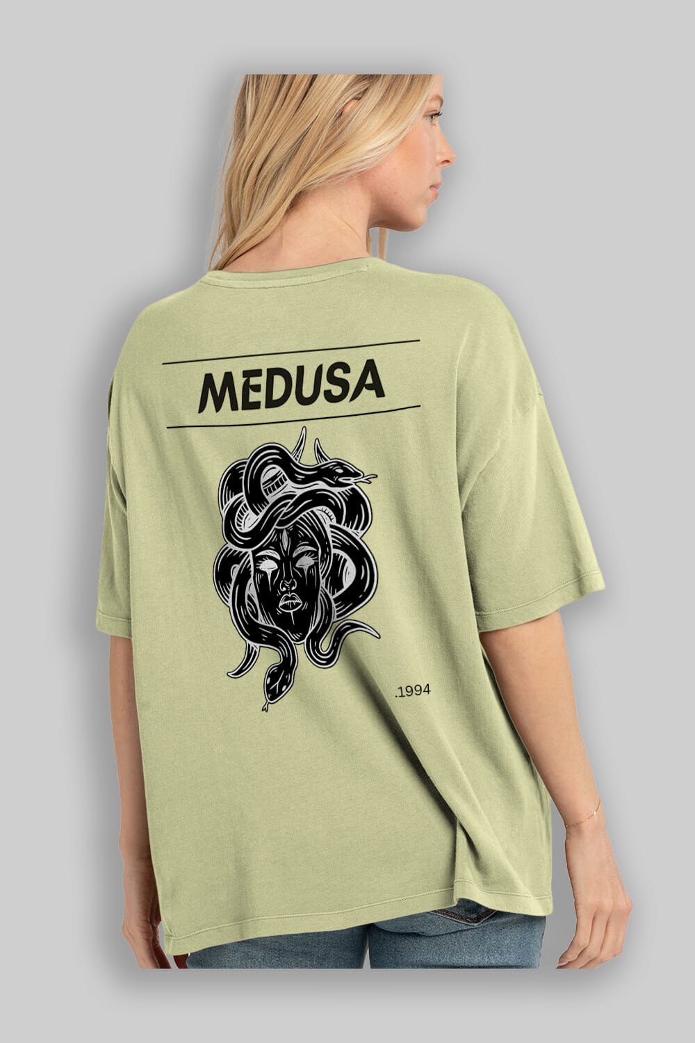 Medusa Arka Baskılı Oversize t-shirt Erkek Kadın Unisex