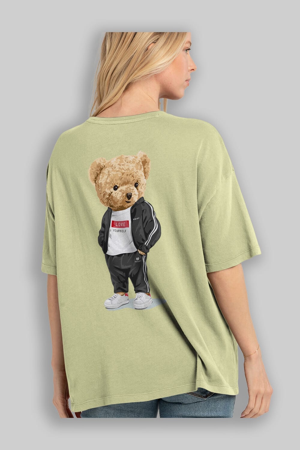 Teddy Bear Love Yourself Arka Baskılı Oversize t-shirt Erkek Kadın Unisex %100 Pamuk