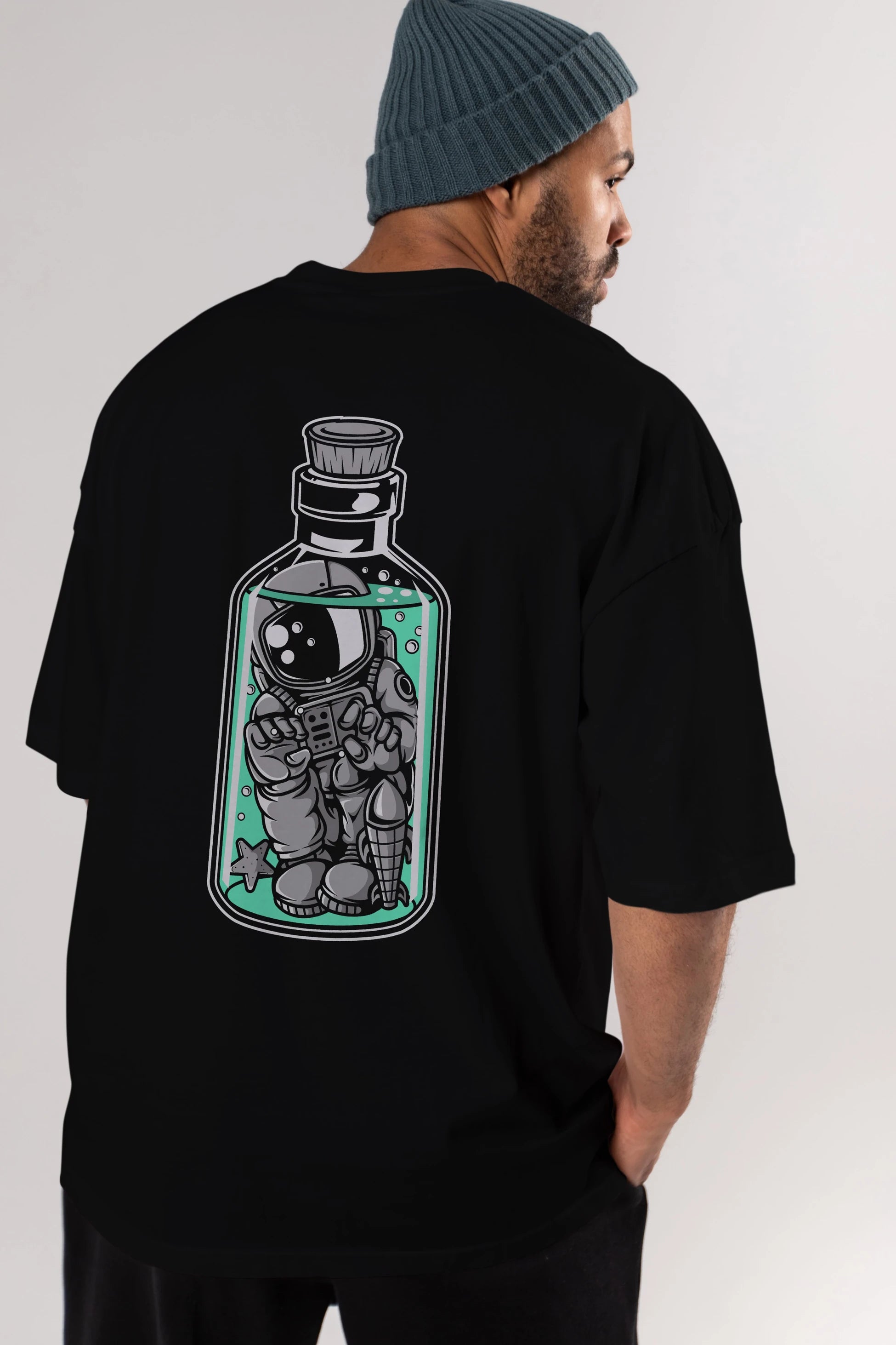 Astronaut in The Bottle Arka Baskılı Oversize t-shirt Erkek Kadın Unisex