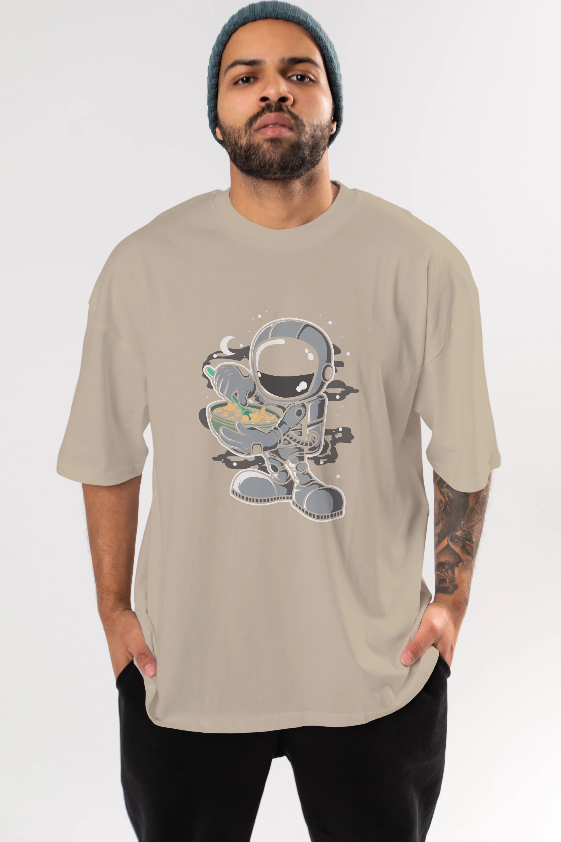 Astronaut Star Flakes Ön Baskılı Oversize t-shirt Erkek Kadın Unisex