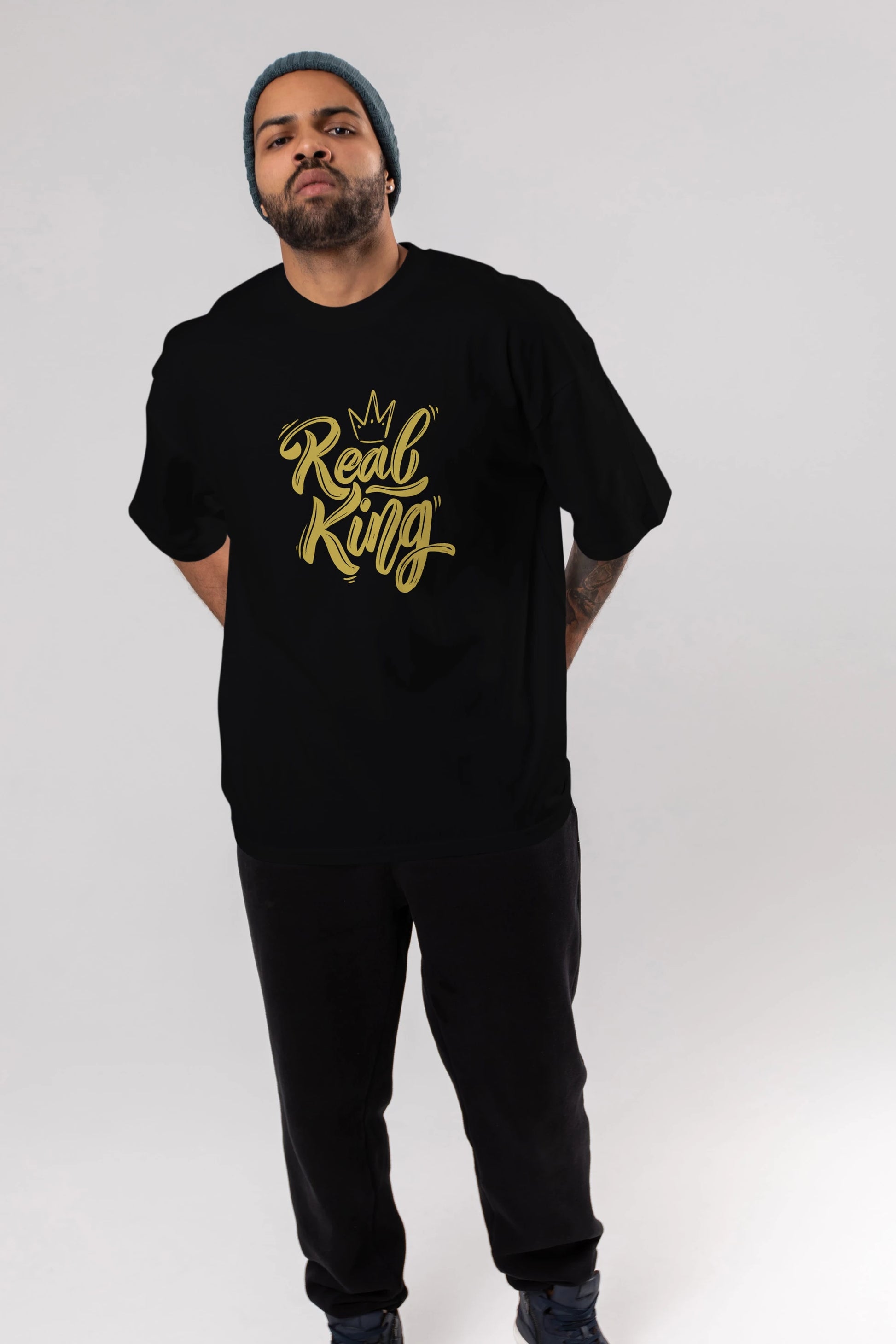 Real King Yazılı Ön Baskılı Oversize t-shirt Erkek Kadın Unisex