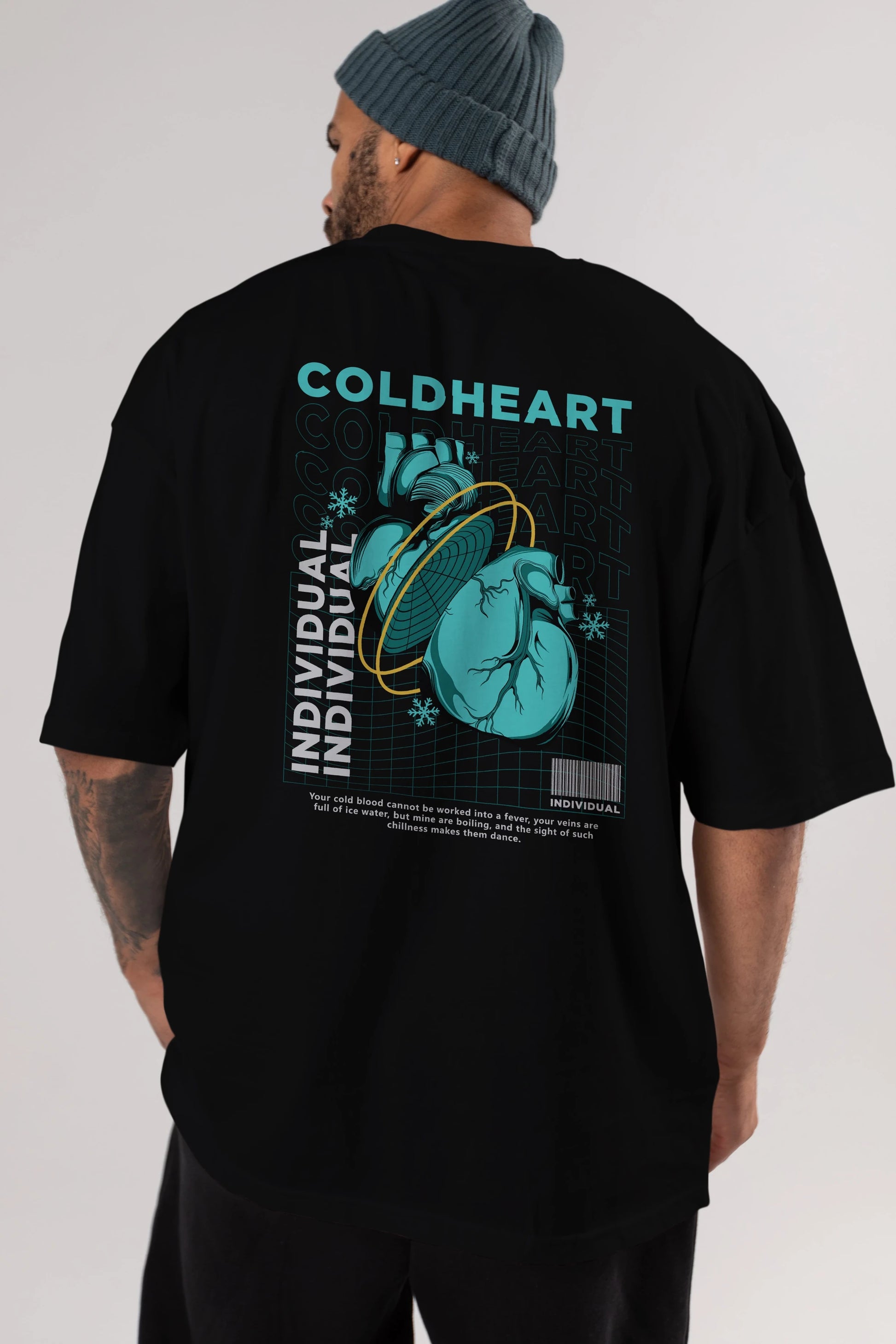 Cold Heart Arka Baskılı Oversize t-shirt Erkek Kadın Unisex