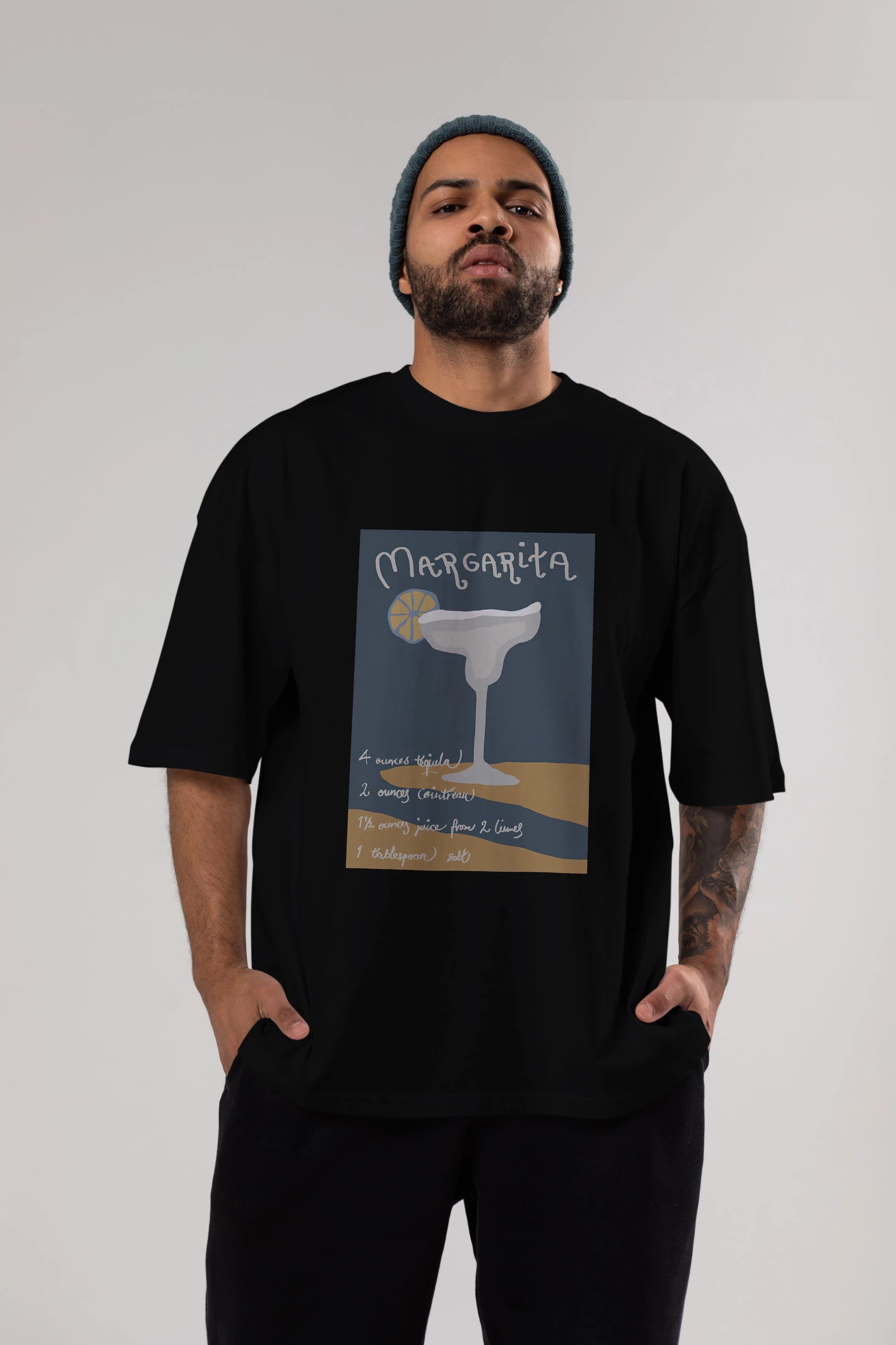 Margarita 2 Ön Baskılı Oversize t-shirt Erkek Kadın Unisex %100 Pamuk Bisiklet Yaka tişort