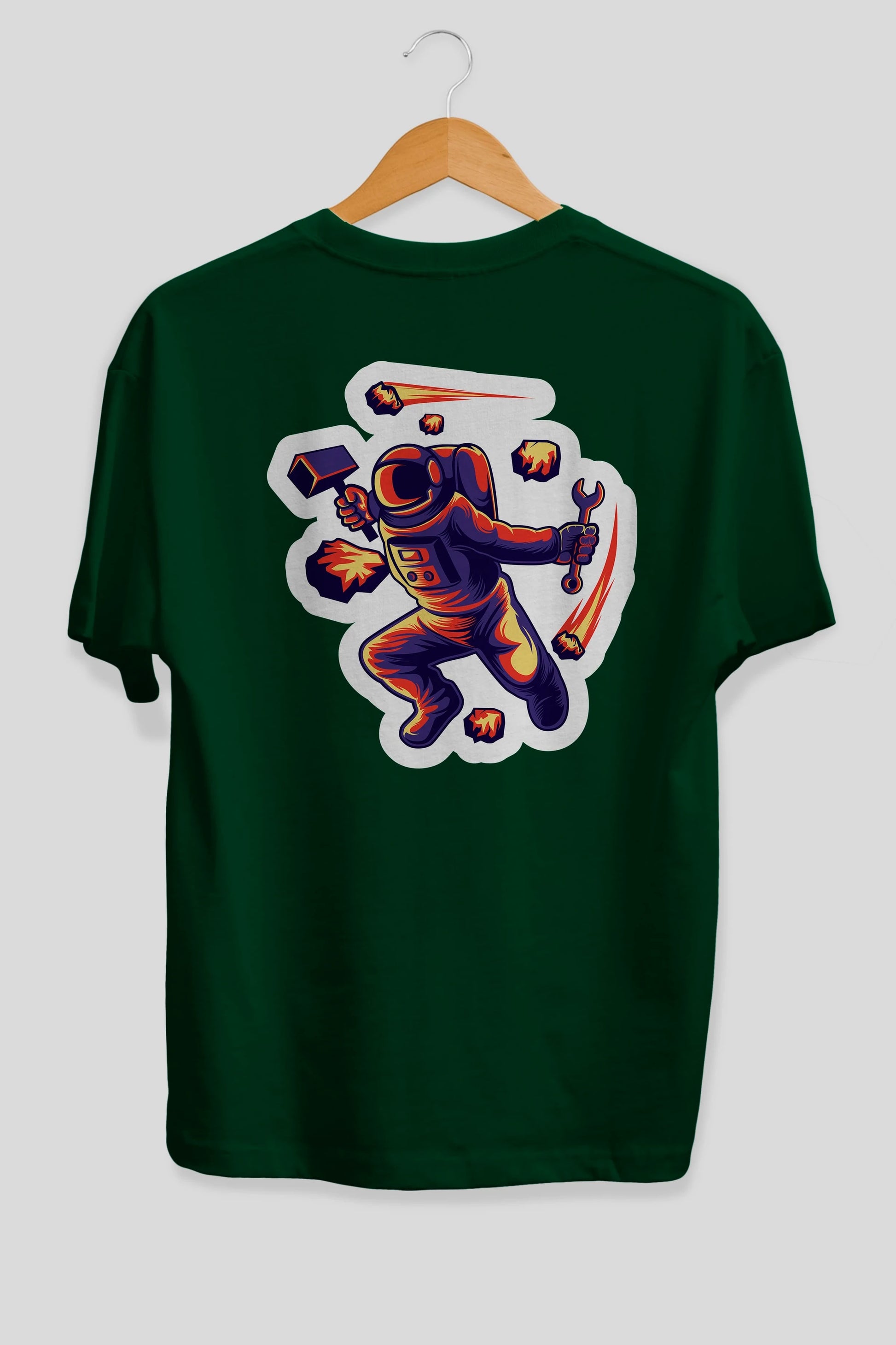 Astronaut Block Meteor Sticker Arka Baskılı Oversize t-shirt Erkek Kadın Unisex