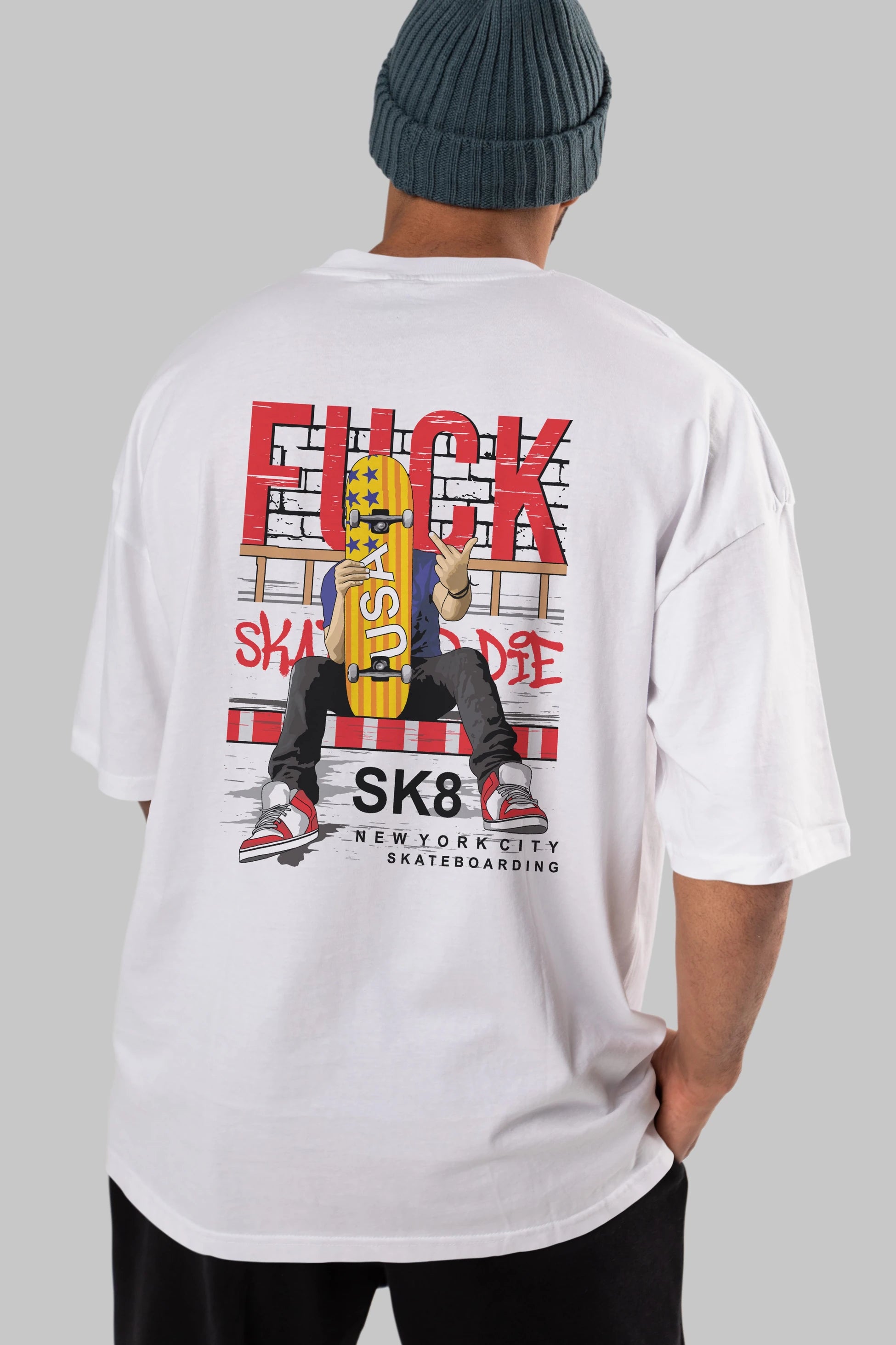 Skate or Die Arka Baskılı Oversize t-shirt Erkek Kadın Unisex