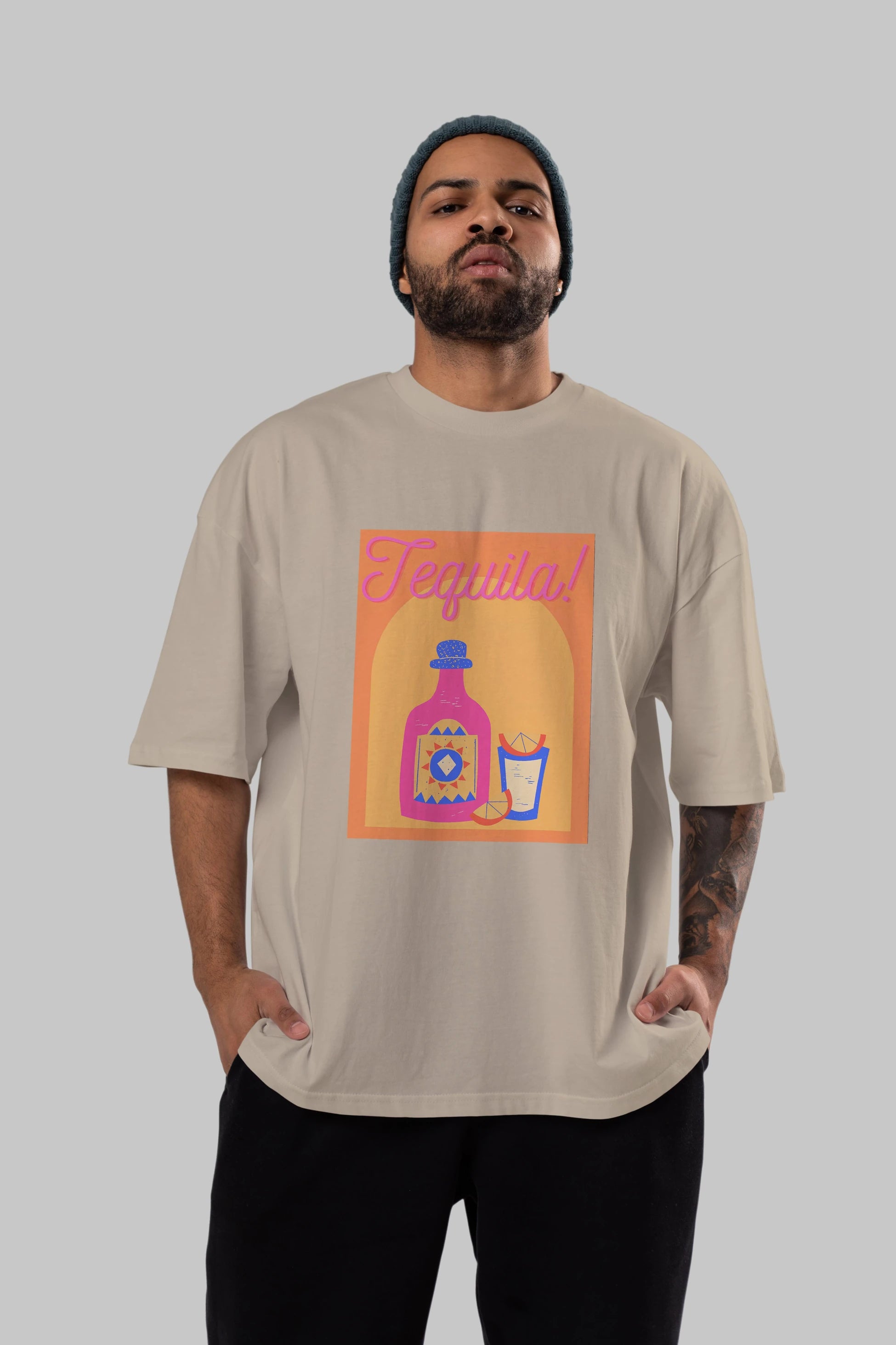 Tequila Ön Baskılı Oversize t-shirt Erkek Kadın Unisex %100 Pamuk Bisiklet Yaka tişort