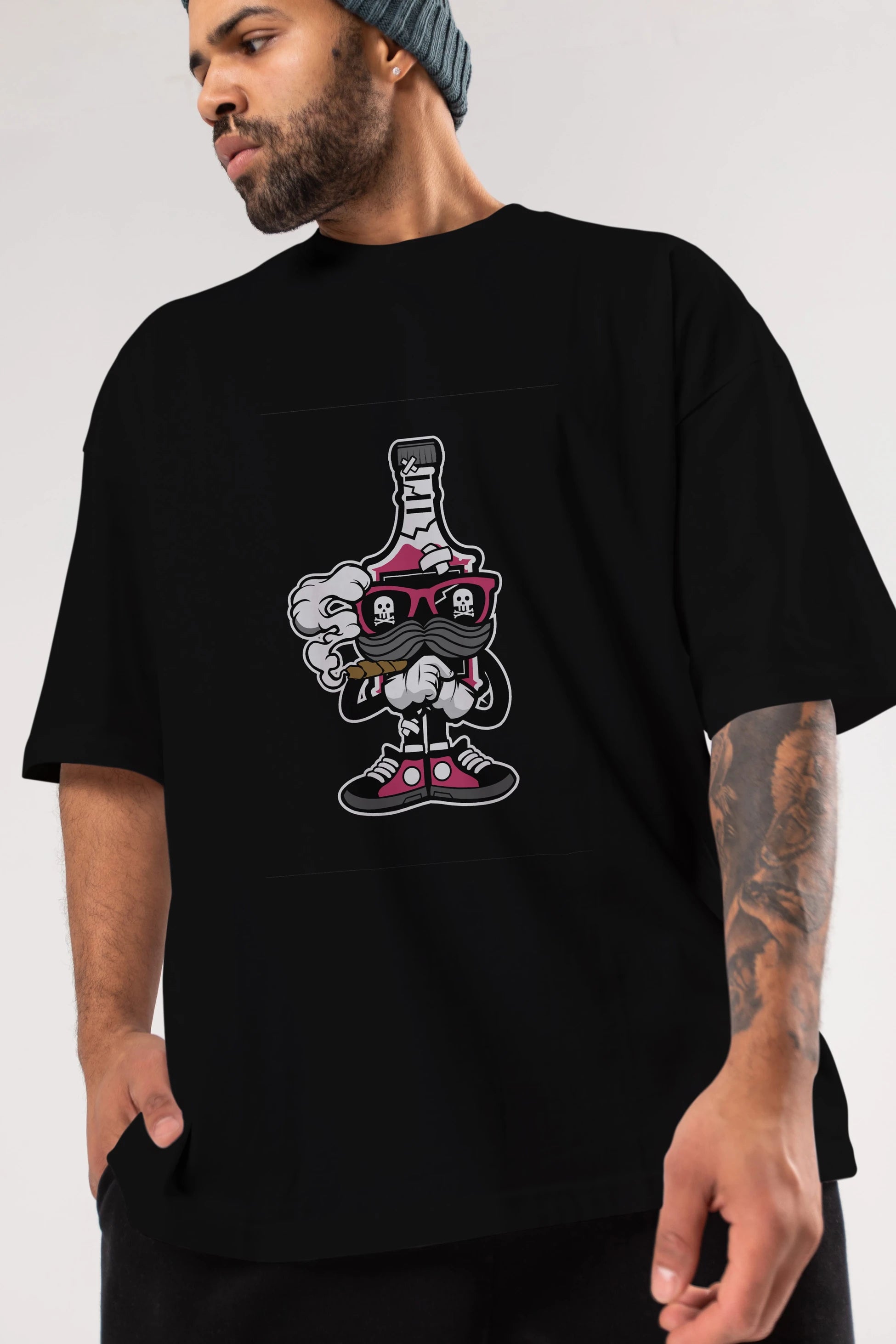 Vodka Bottle Ön Baskılı Oversize t-shirt Erkek Kadın Unisex %100 Pamuk tişort