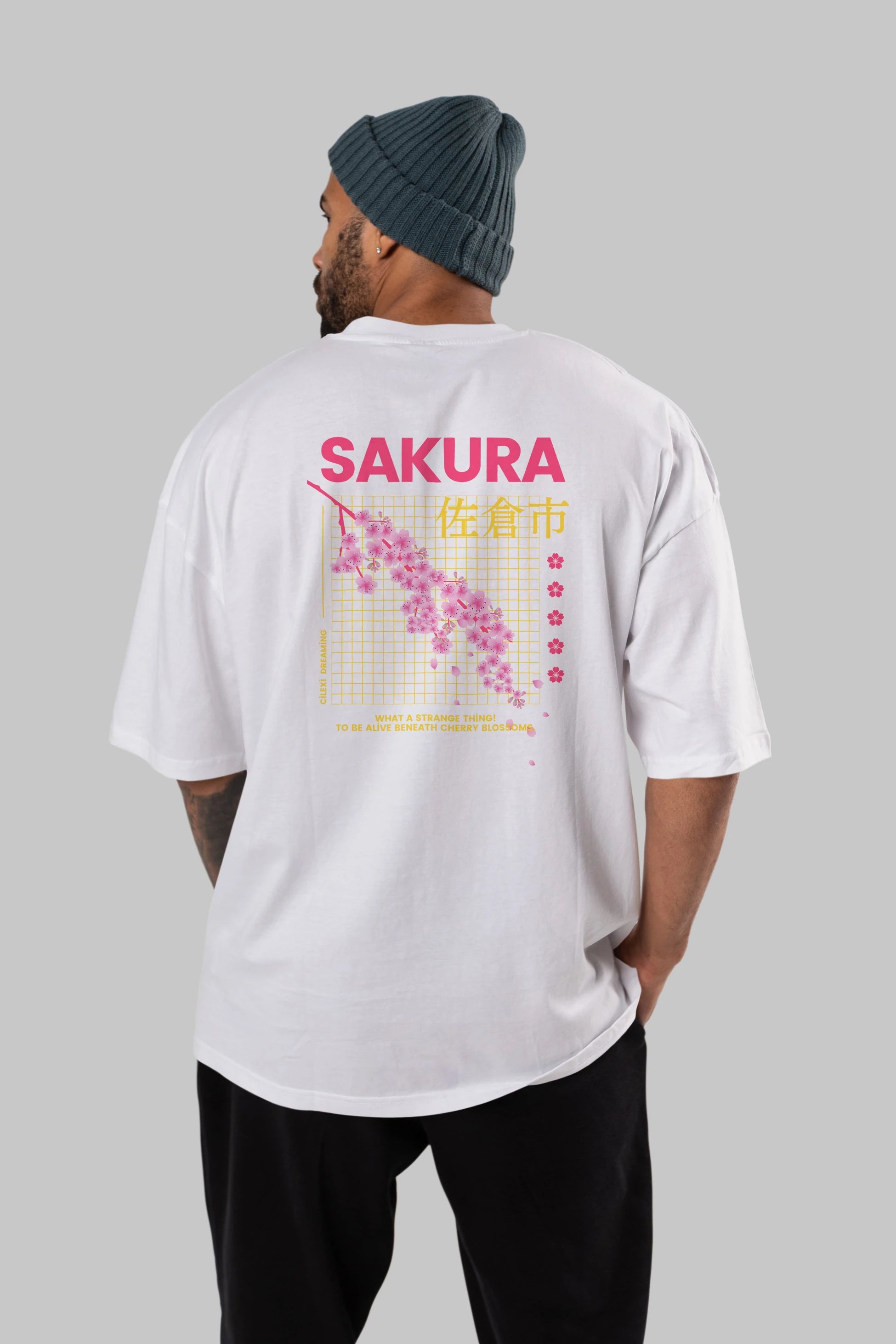 Sakura Streetwear Arka Baskılı Oversize t-shirt Erkek Kadın Unisex