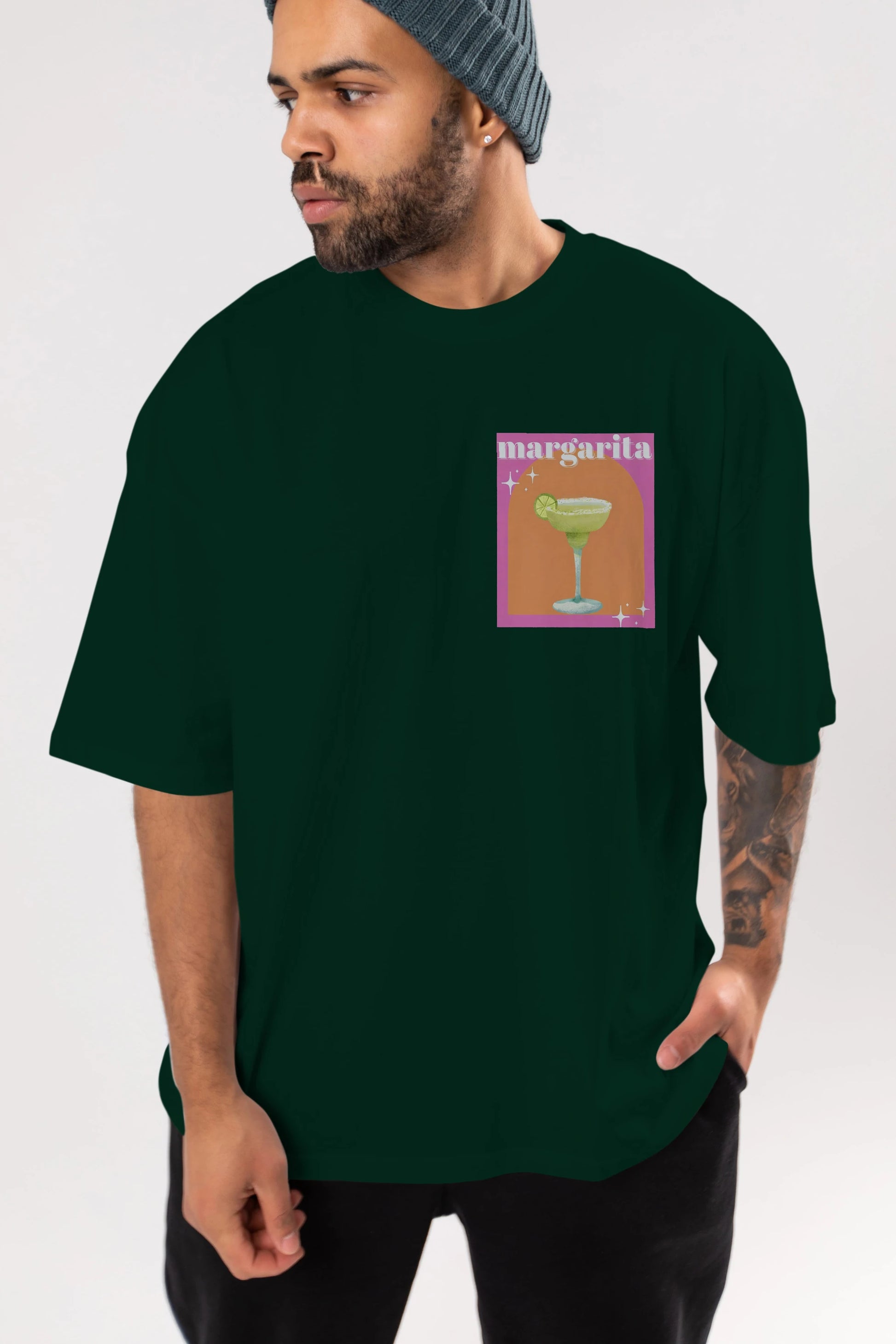Margarita 7 Ön Sol Baskılı Oversize t-shirt Erkek Kadın Unisex %100 Pamuk Bisiklet Yaka tişort