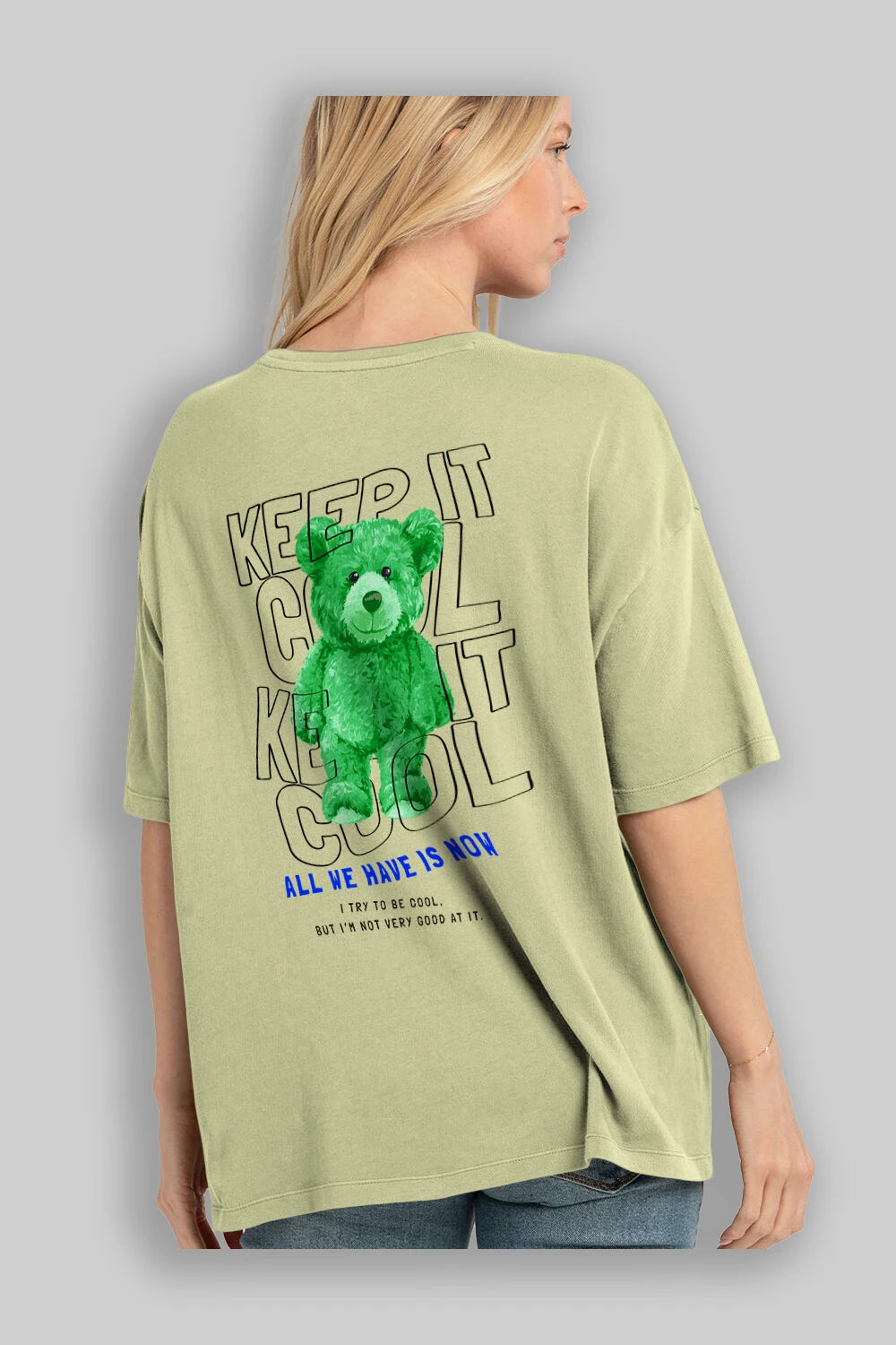 Keep it Cool Bear Arka Baskılı Oversize t-shirt Erkek Kadın Unisex