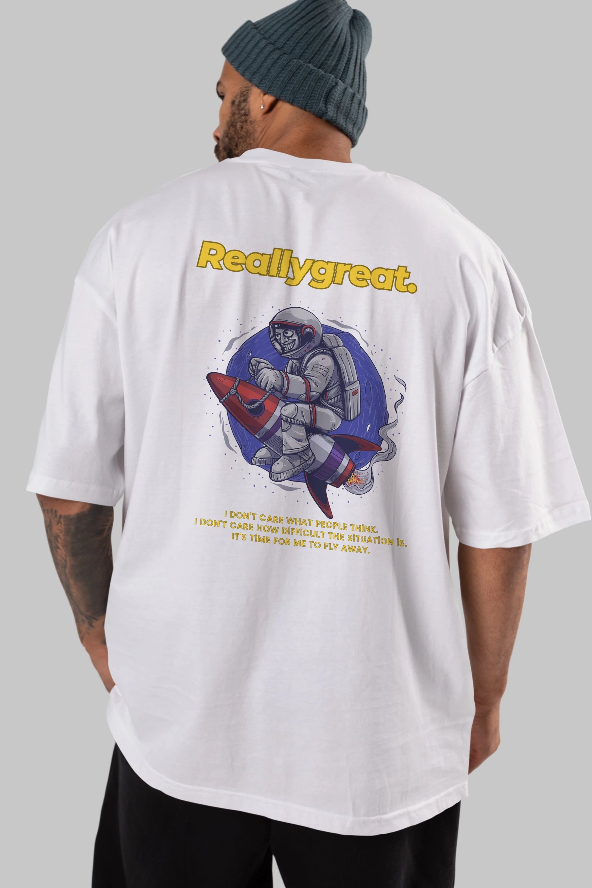 Reallygreat Astronaut Arka Baskılı Oversize t-shirt Erkek Kadın Unisex