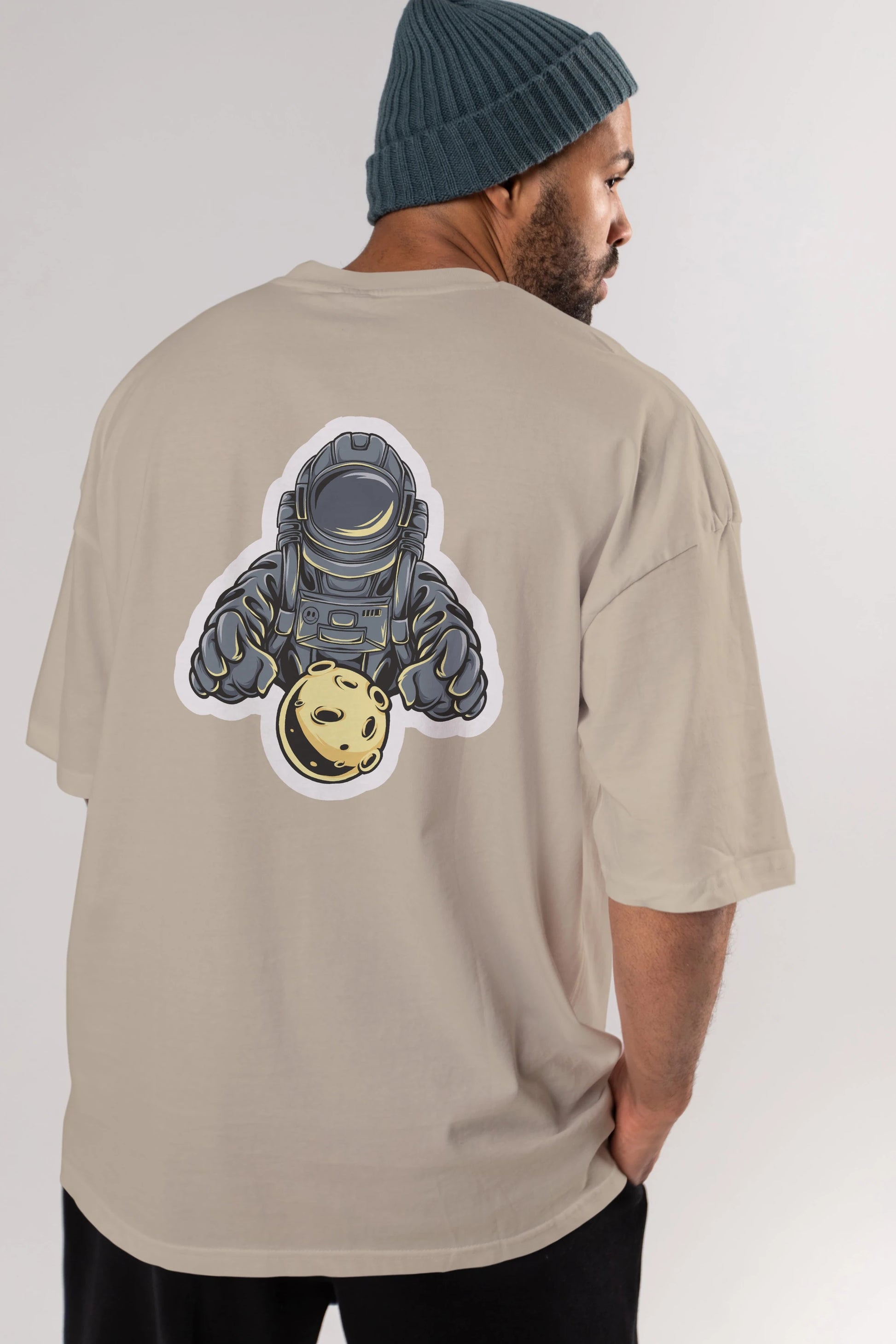 Astromoon sticker Arka Baskılı Oversize t-shirt Erkek Kadın Unisex