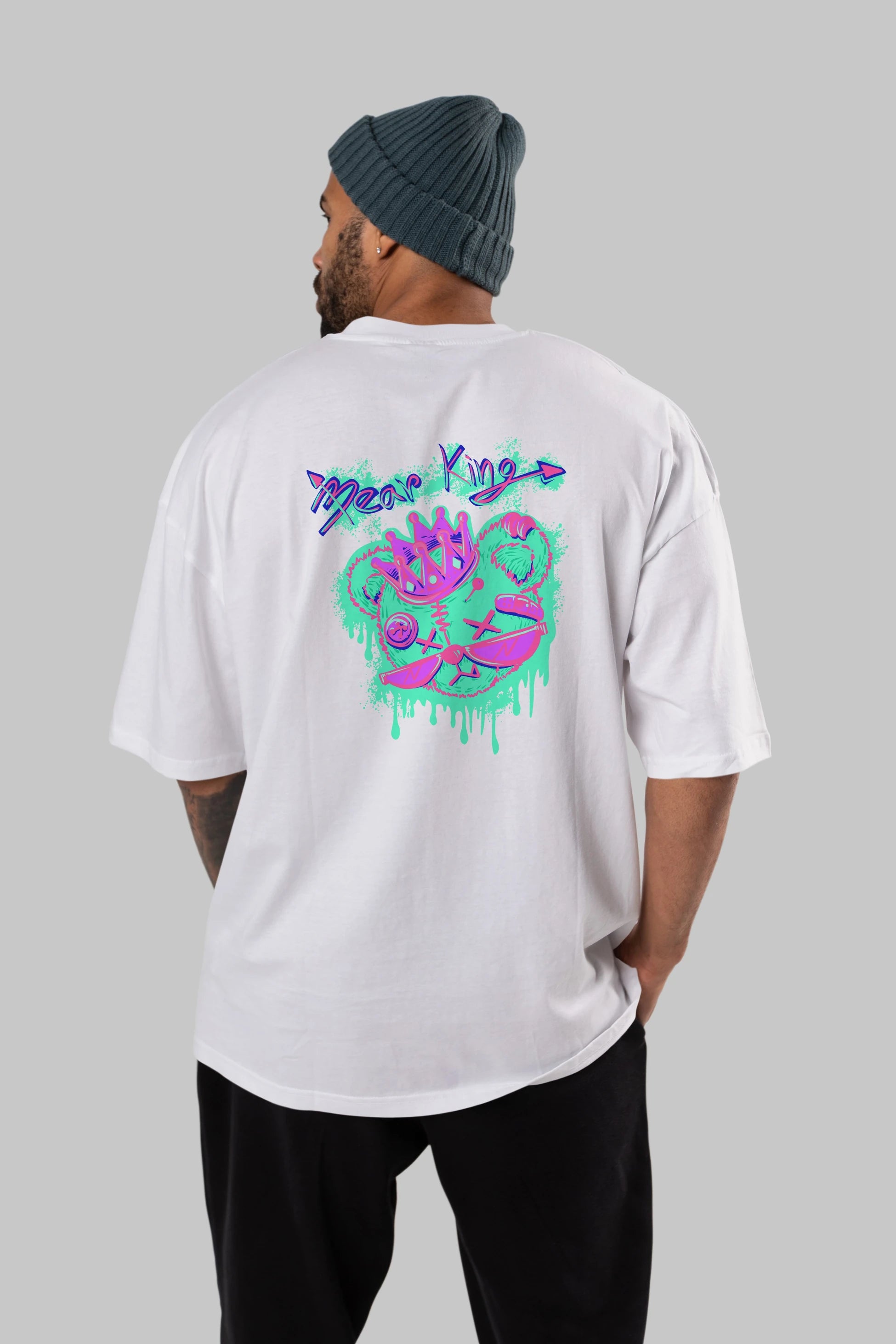 Bear King Arka Baskılı Oversize t-shirt Erkek Kadın Unisex