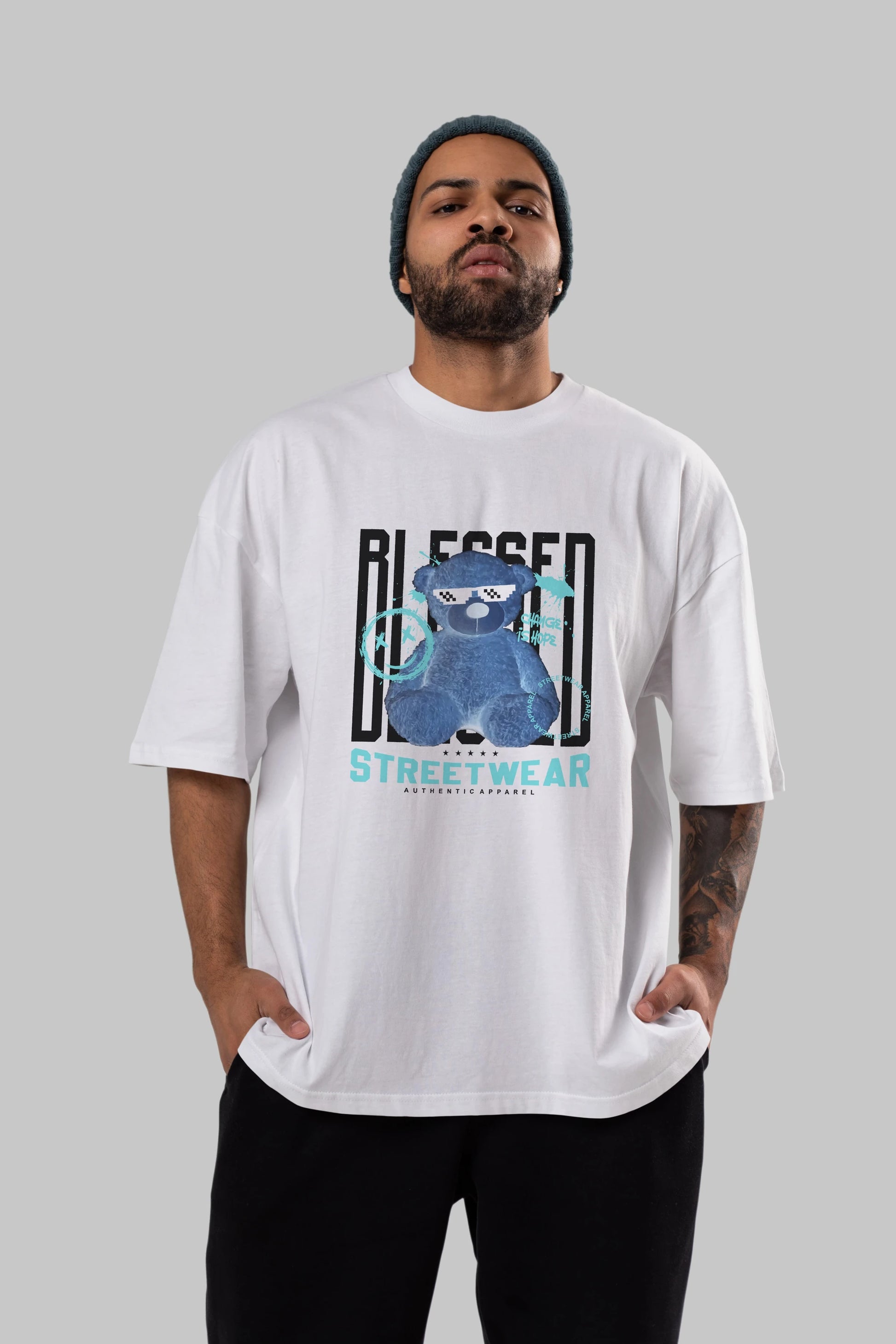 Blessed Bear Ön Baskılı Oversize t-shirt Erkek Kadın Unisex